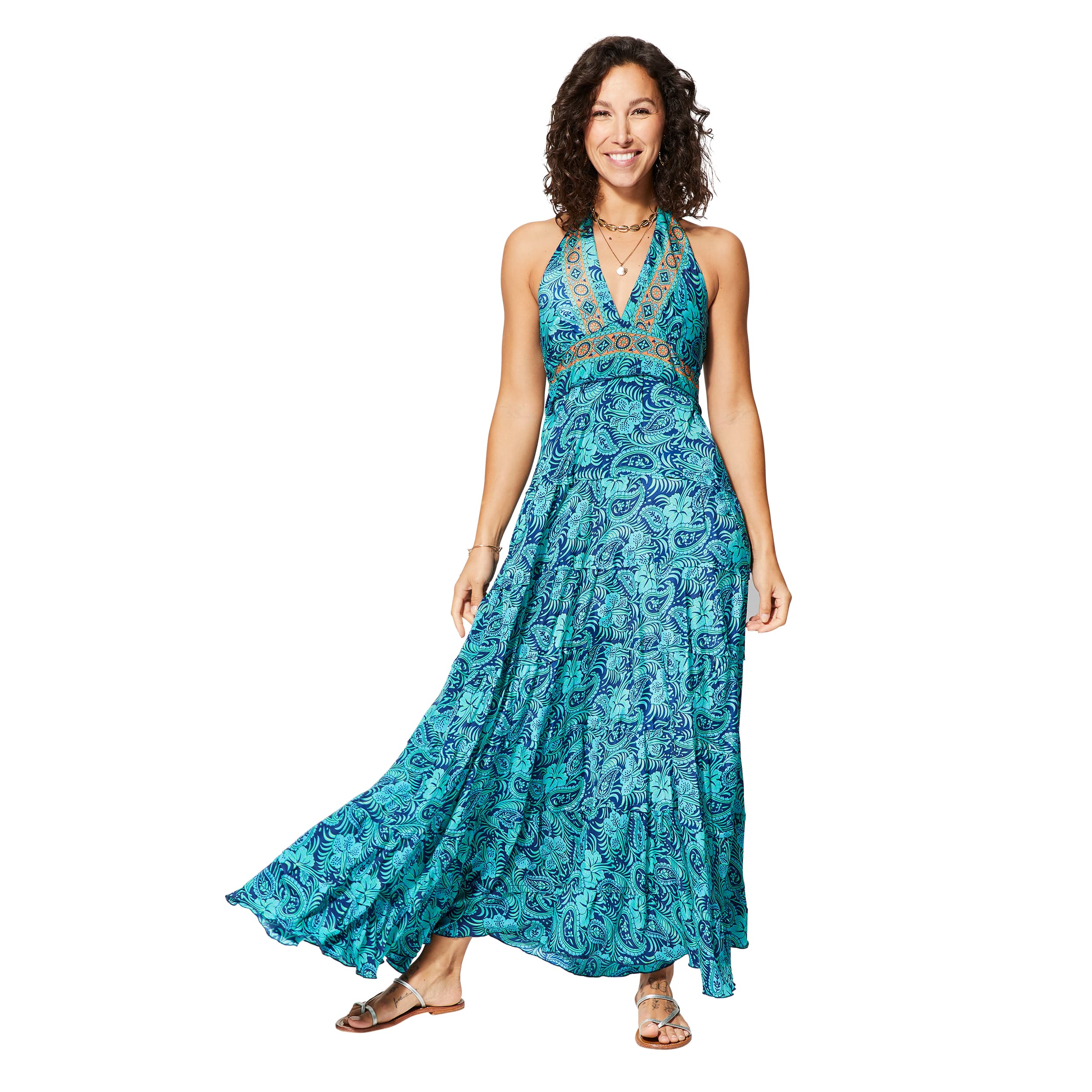 Robe été longue sans manches Marcelo - bleu, rouge - Akoustik Online