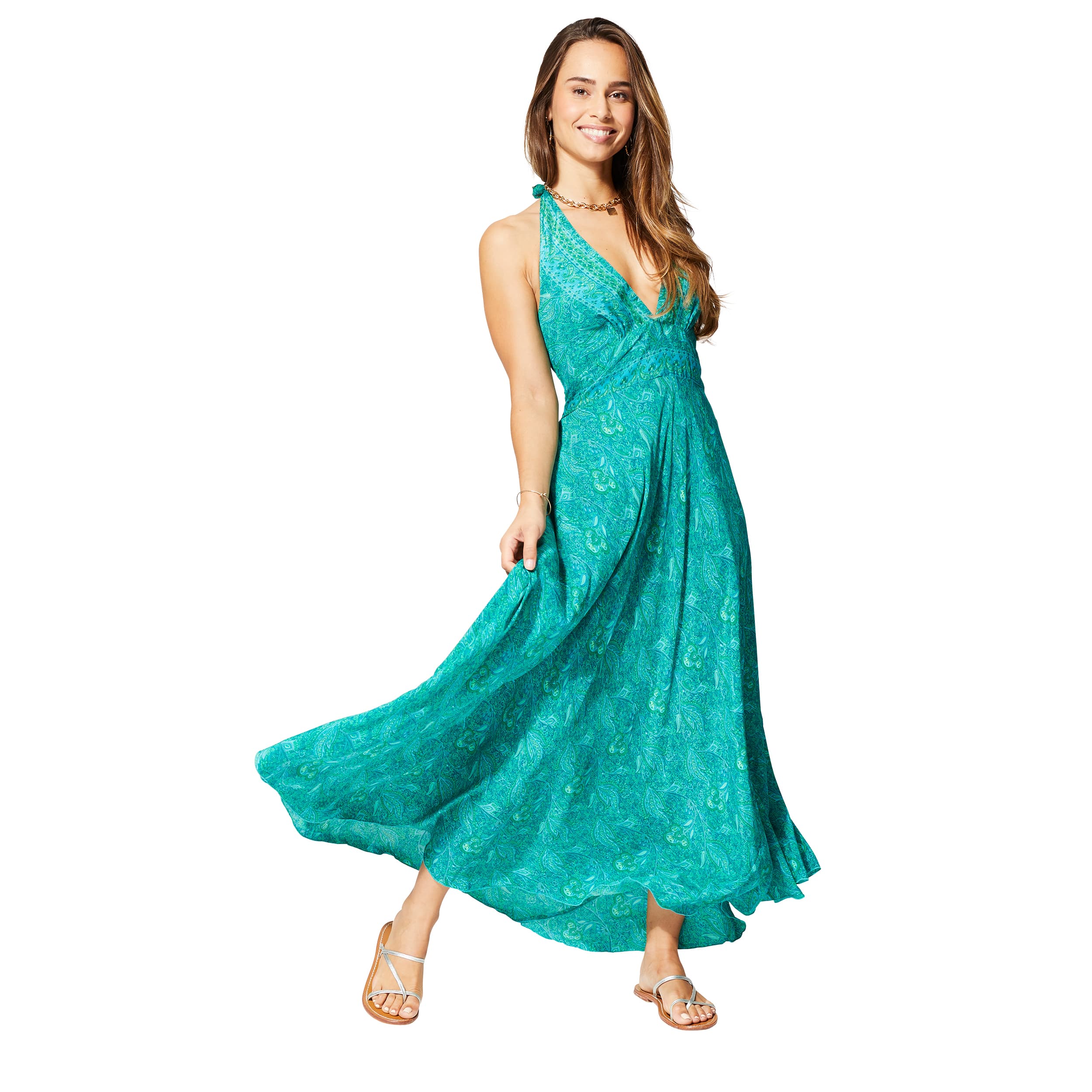 Robe été longue sans manches Agostino - vert, bleu - Akoustik Online