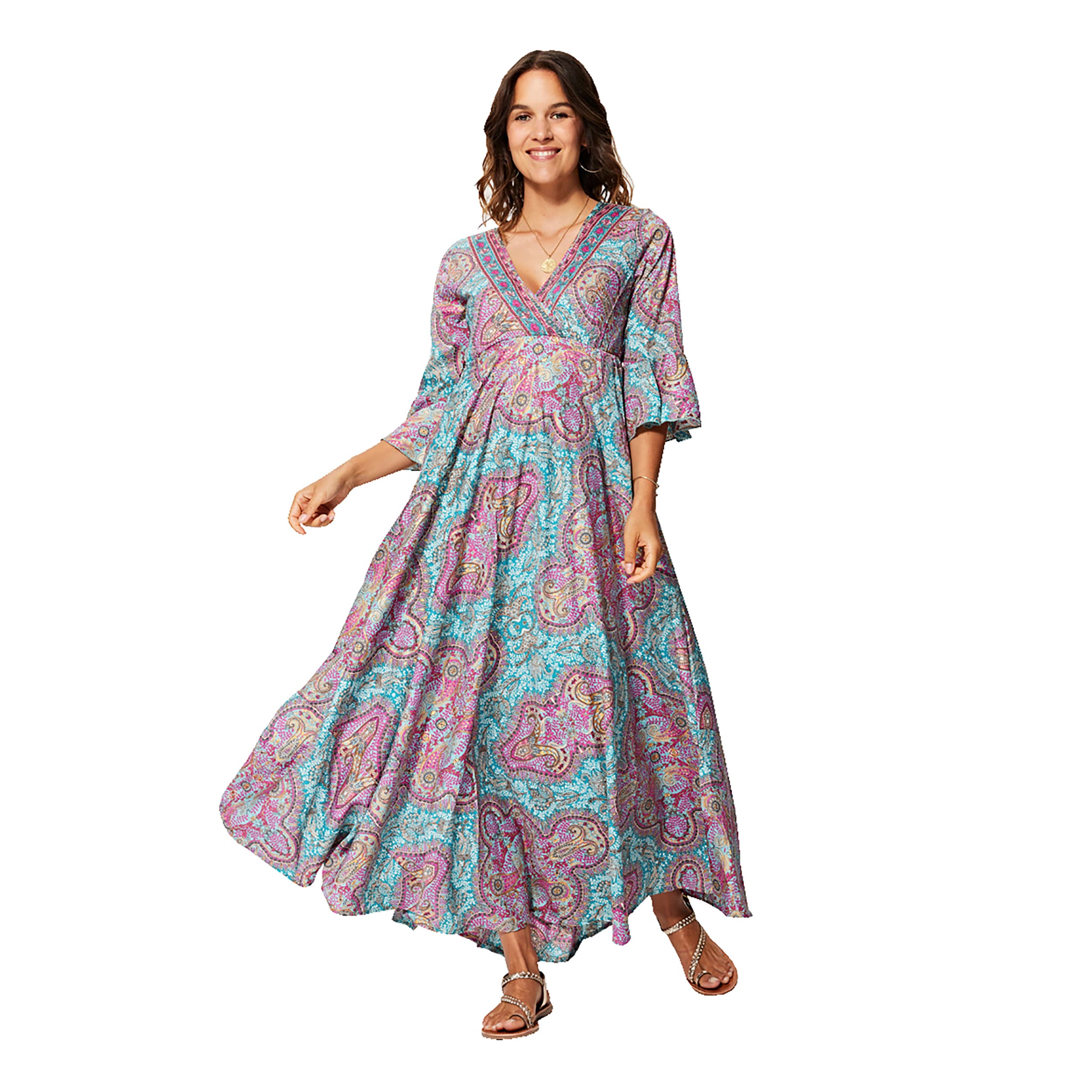 Robe été longue manches 3/4 Parveen - 100% polyester - Akoustik Online