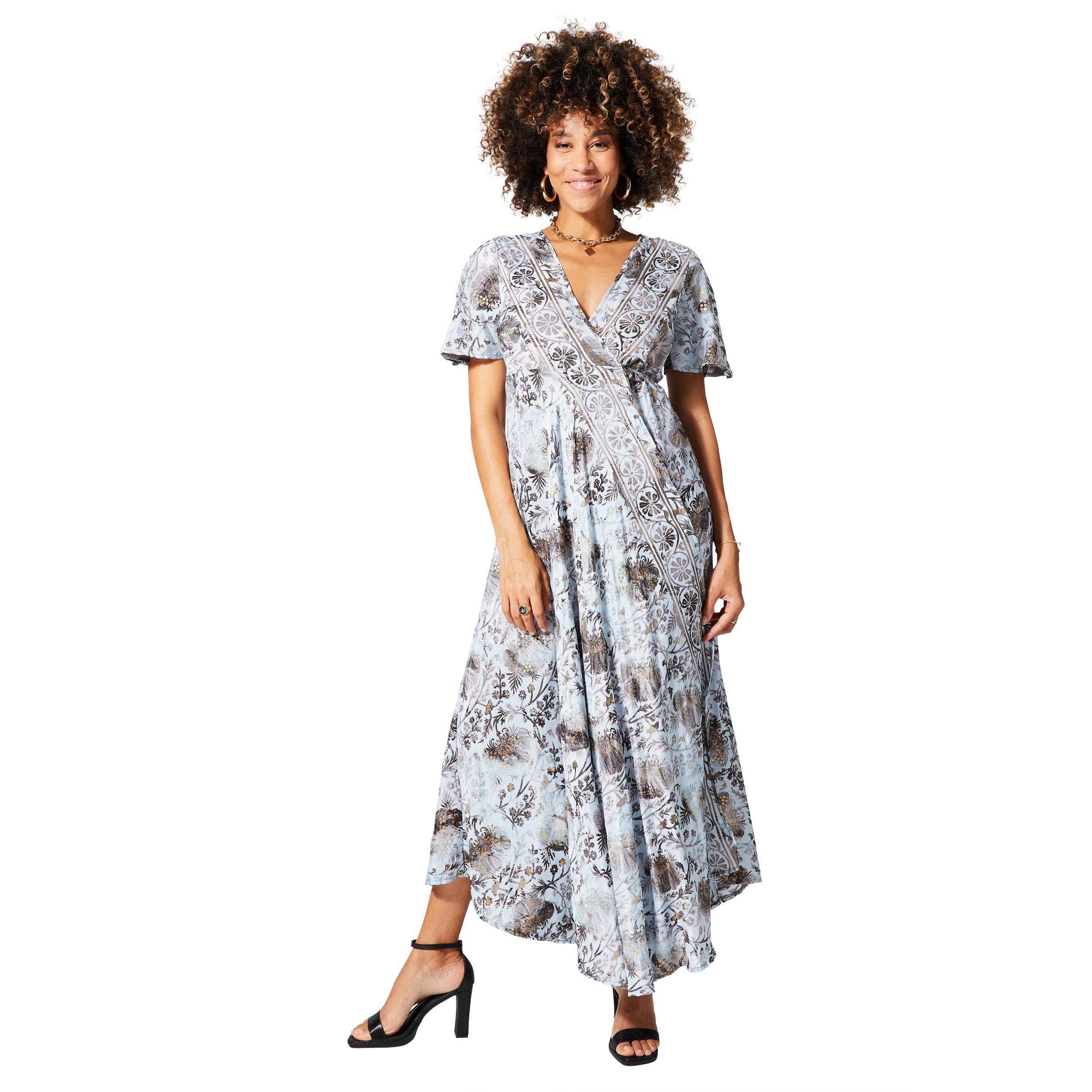 Robe été longue manches courtes Noelene - or, gris - Akoustik Online