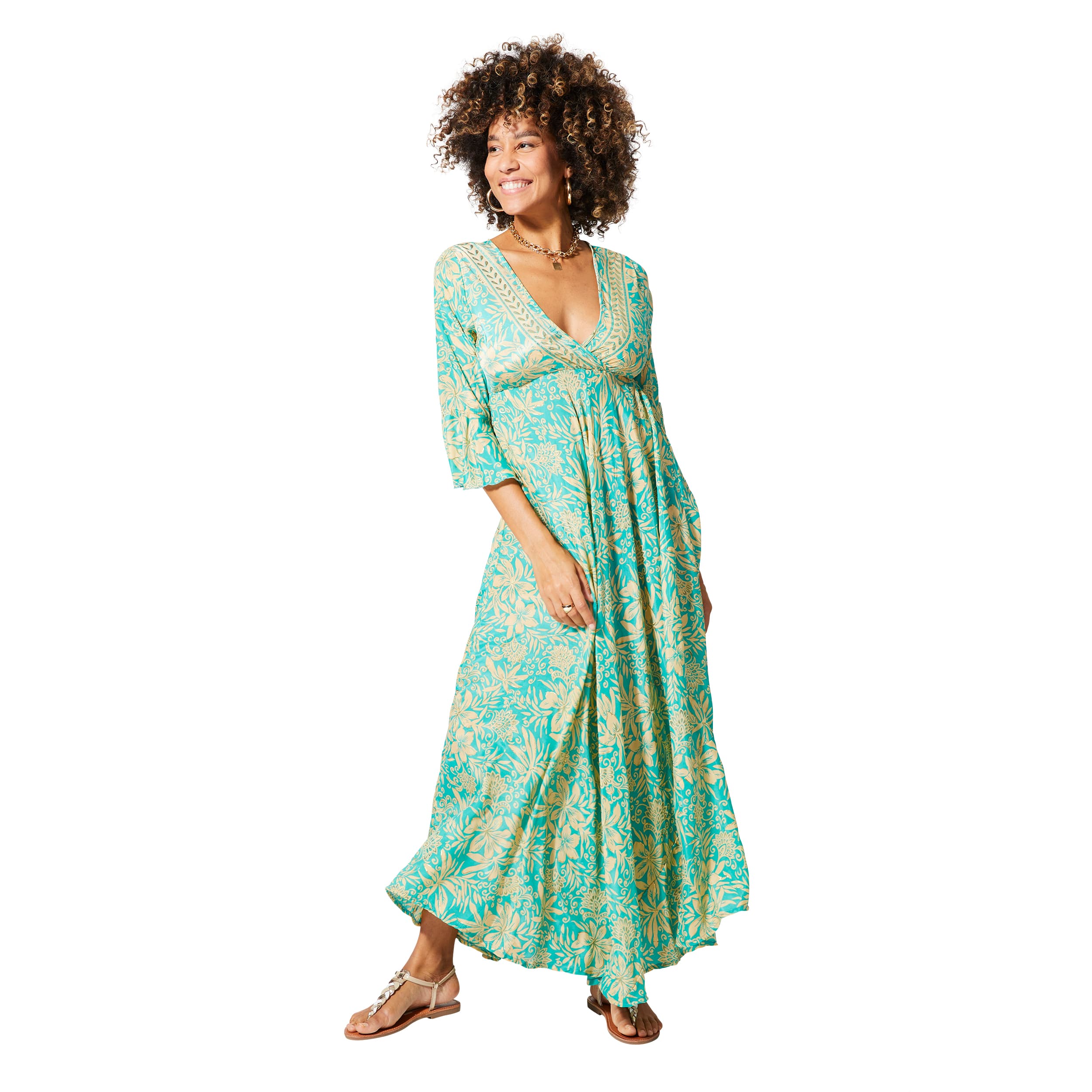 Robe été longue manches 3/4 Elfleda - 100% polyester - Akoustik Online