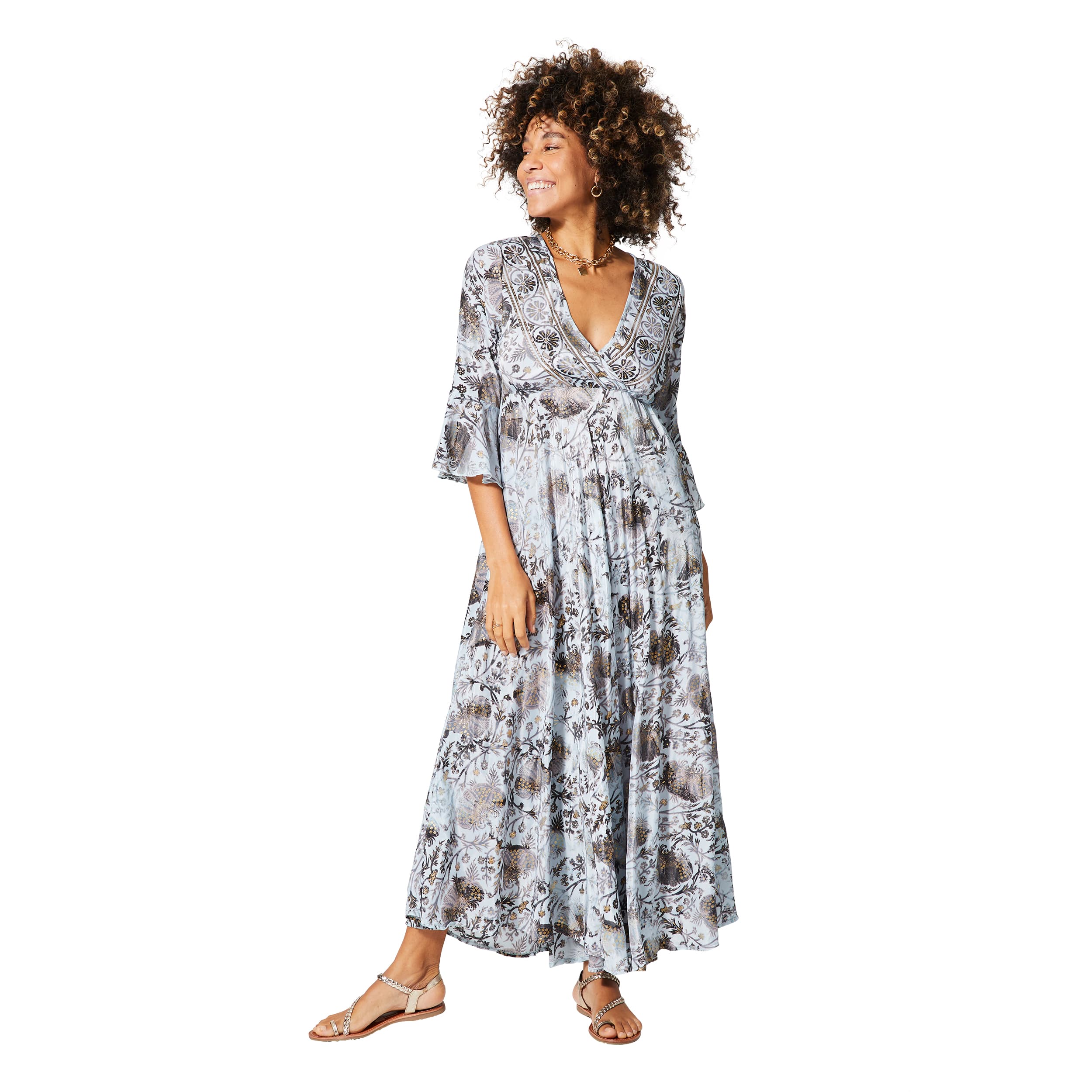 Robe été longue manches 3/4 Abdul-Aziz - or, gris - Akoustik Online