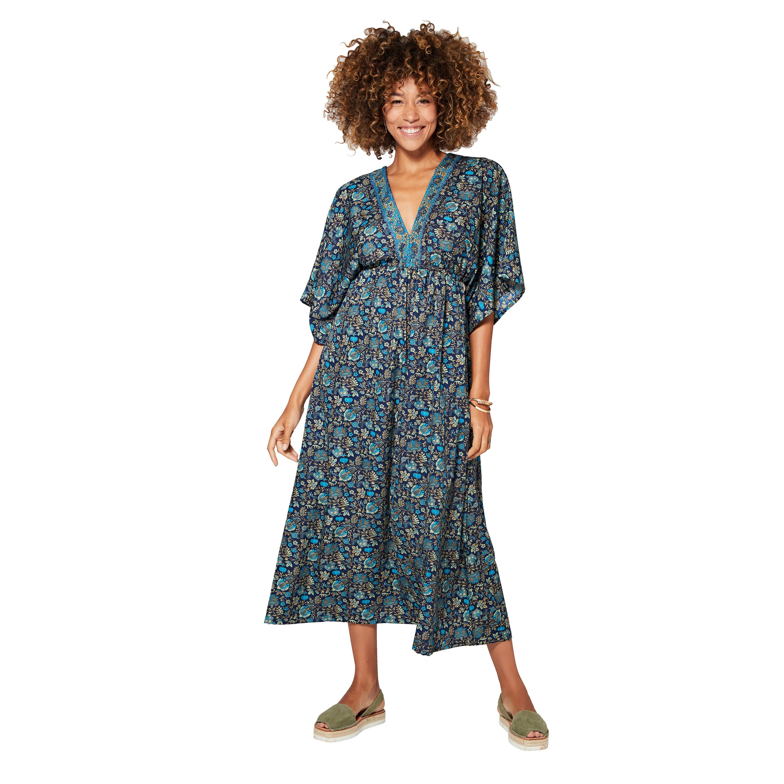 Robe été longue manches 3/4 Boubacar - bleu, beige - Akoustik Online