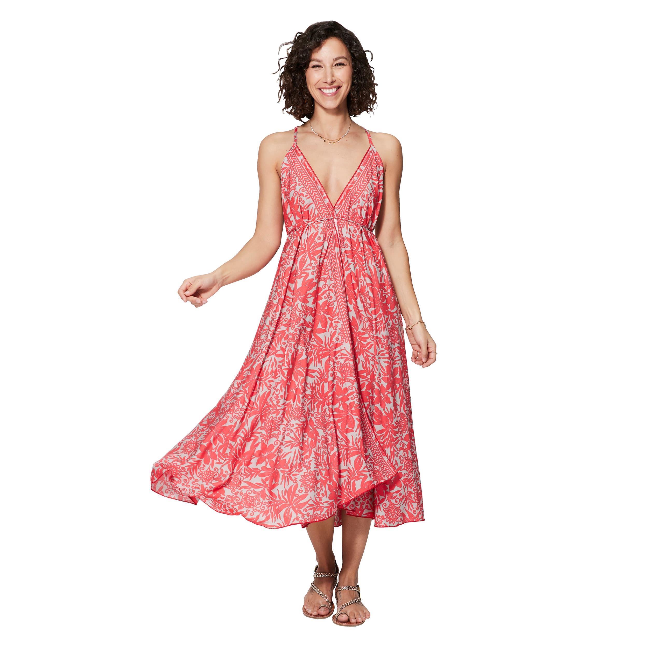 Robe été Yoshiko - 100% polyester - beige, rose - Akoustik Online
