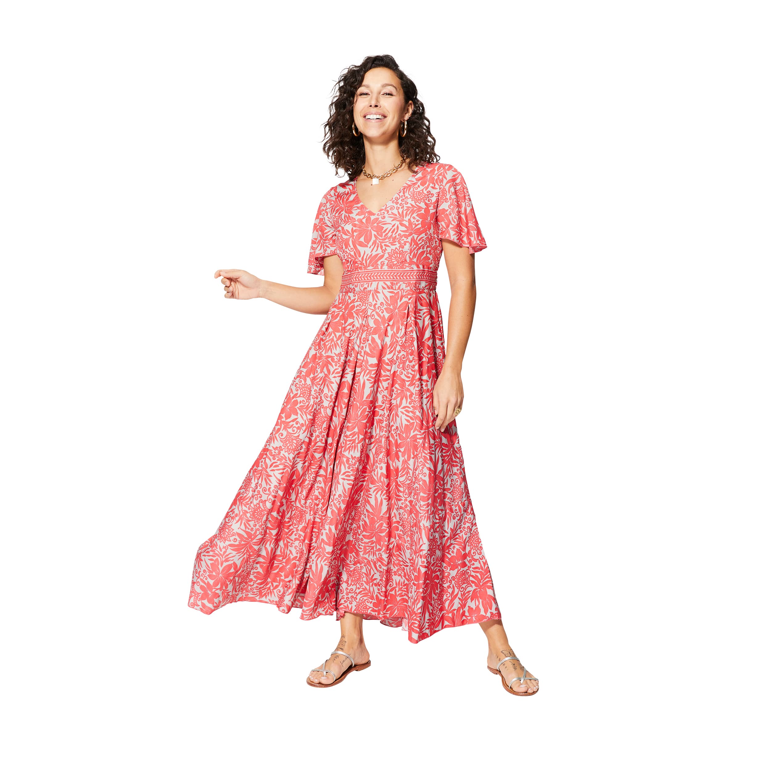 Robe été longue manches courtes Clyde - gris, rouge - Akoustik Online