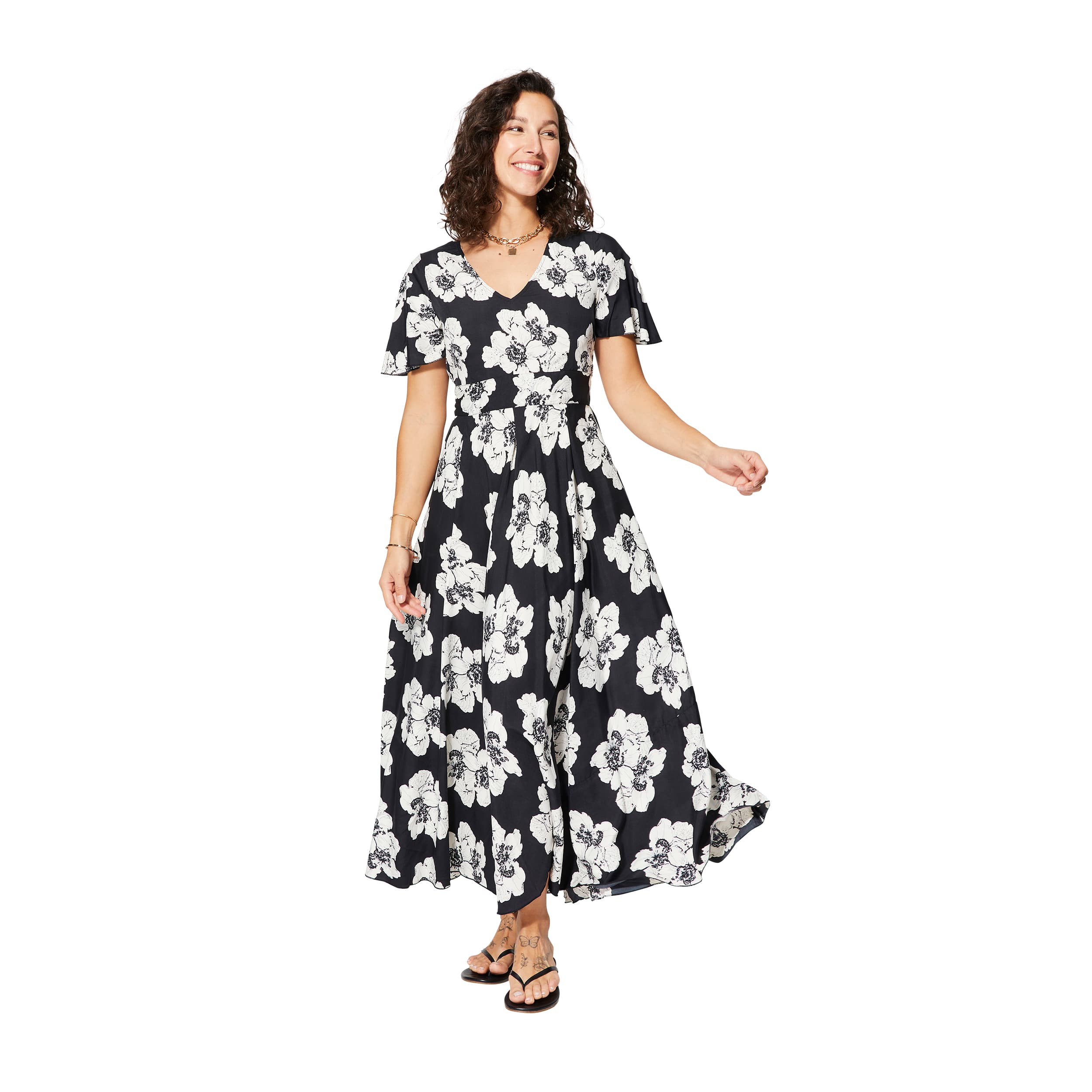 Robe été longue manches courtes Waheed - noir, blanc - Akoustik Online