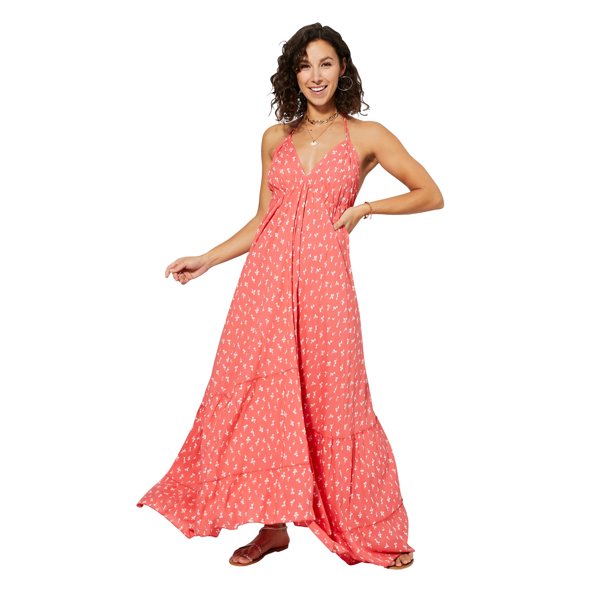 Robe été longue sans manches Mordechai - rose, blanc - Akoustik Online