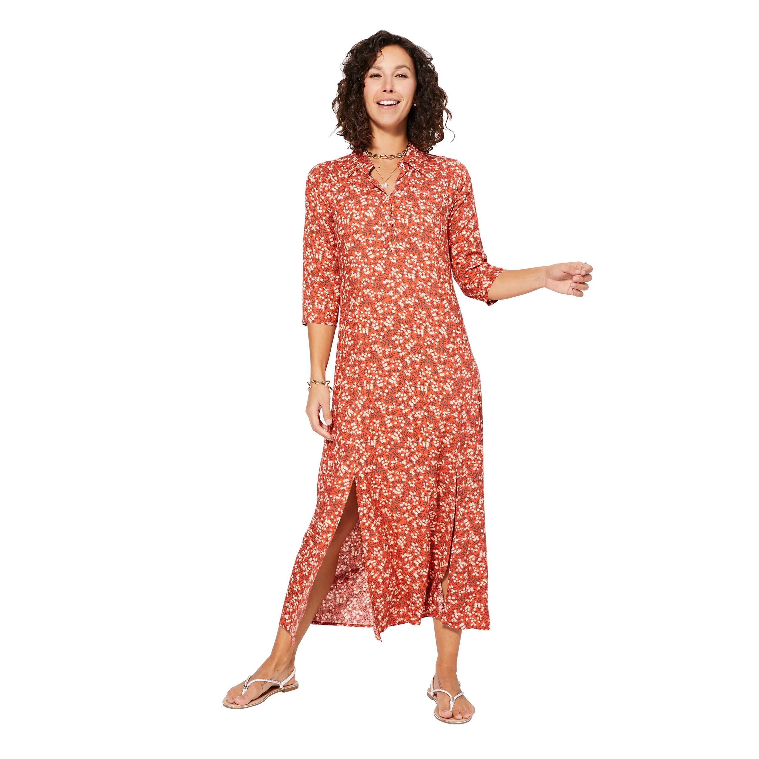 Robe été longue manches 3/4 Lucasta - 100% viscose - Akoustik Online