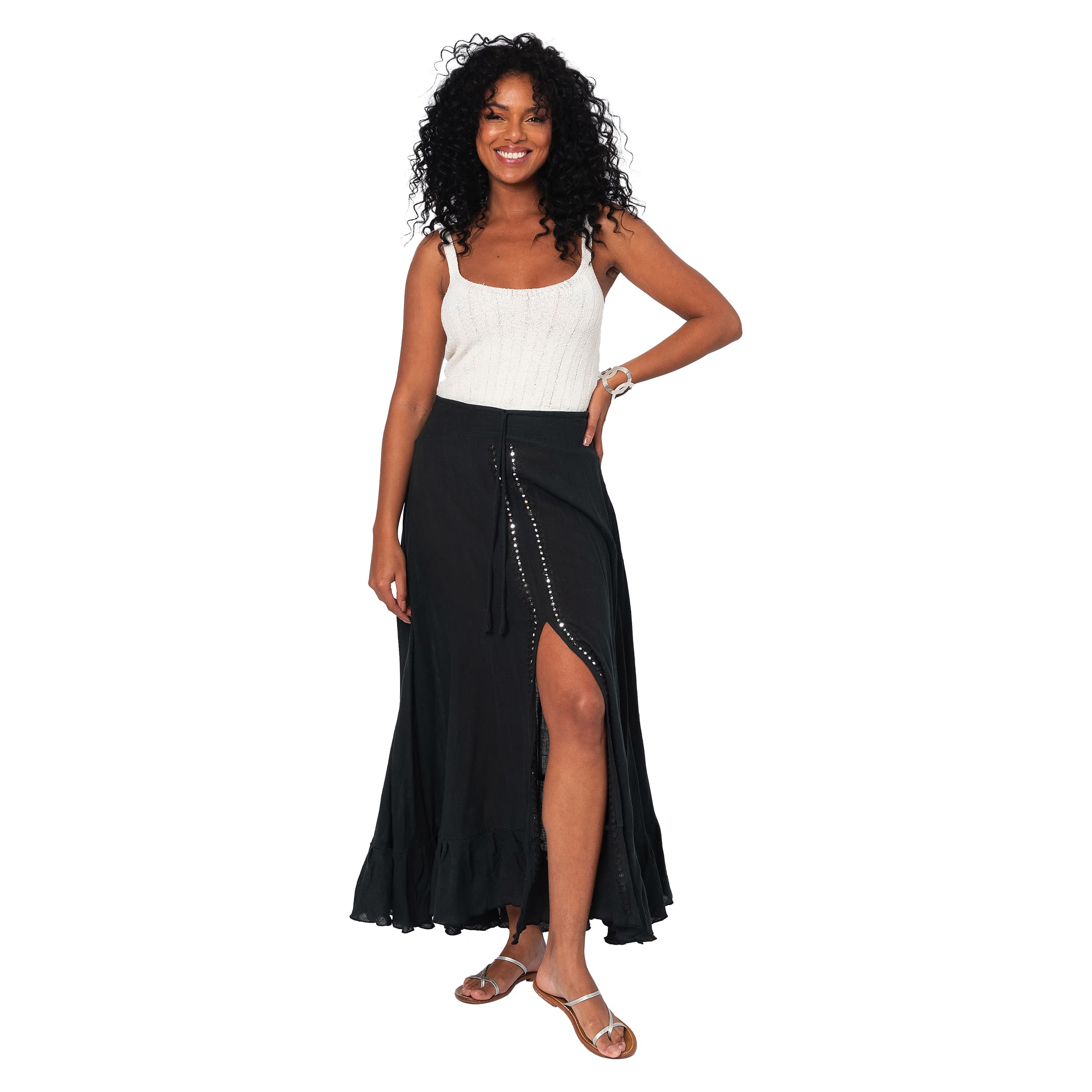 Jupe été longue Debbie - 100% coton - noir - Akoustik Online