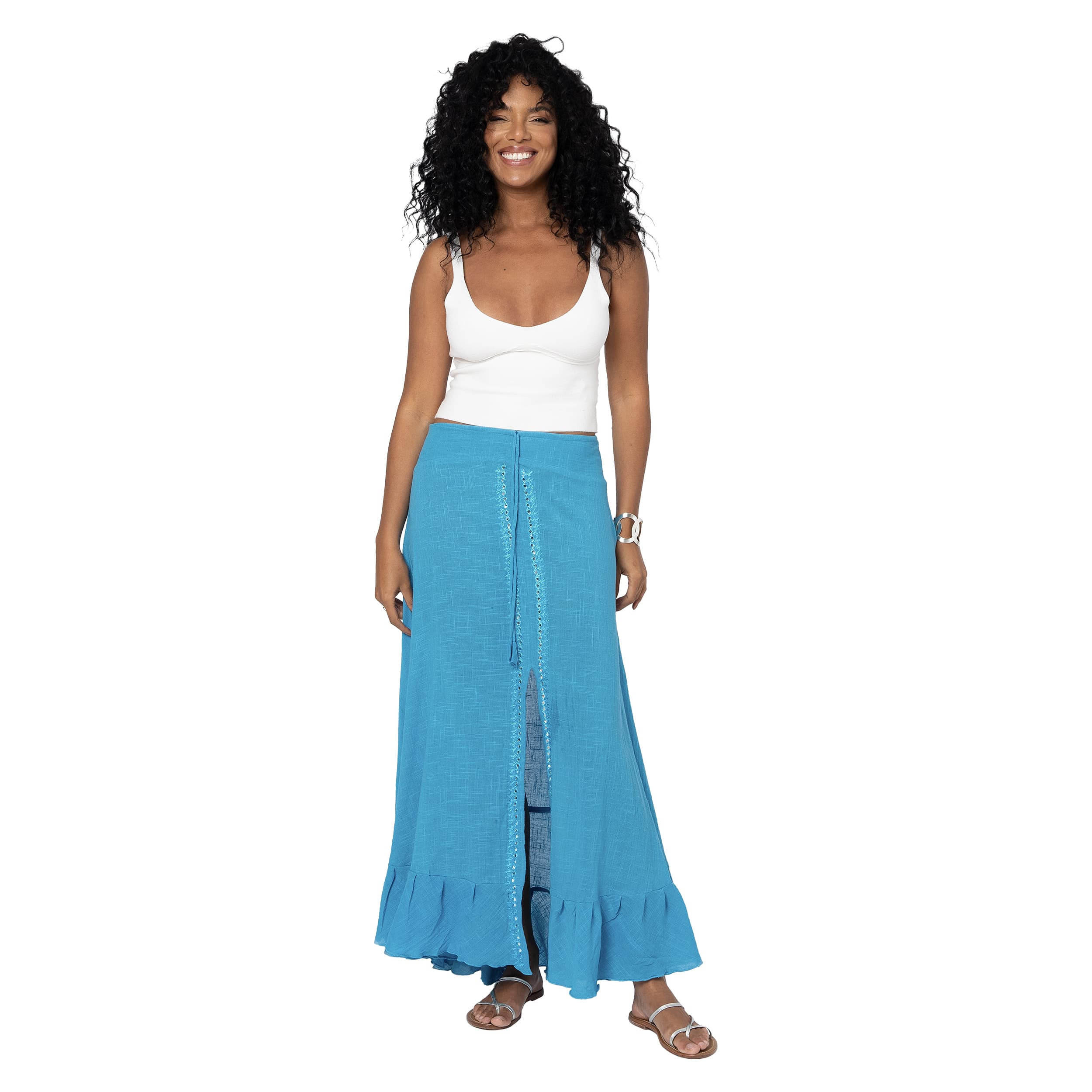 Jupe été longue Rubena - 100% coton - bleu - Akoustik Online