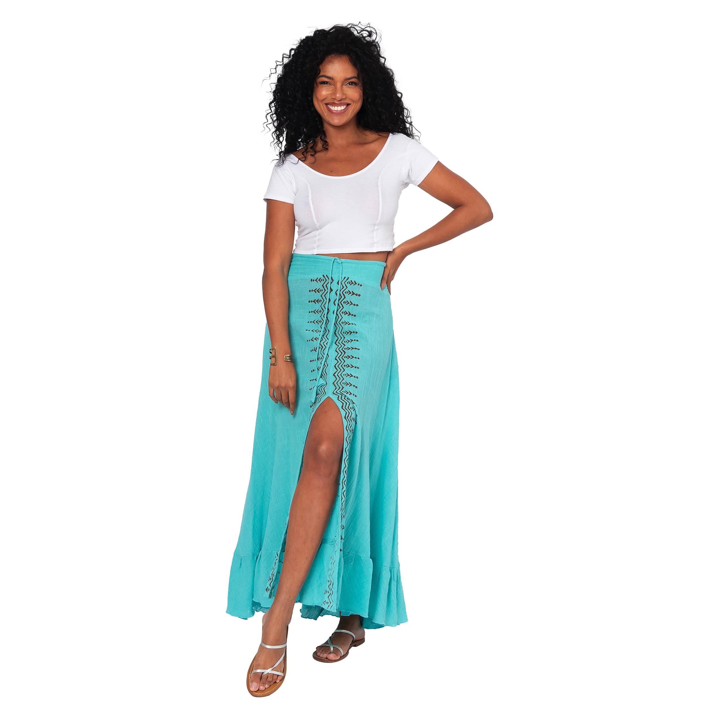 Jupe été longue Jayel - 100% coton - vert - Akoustik Online