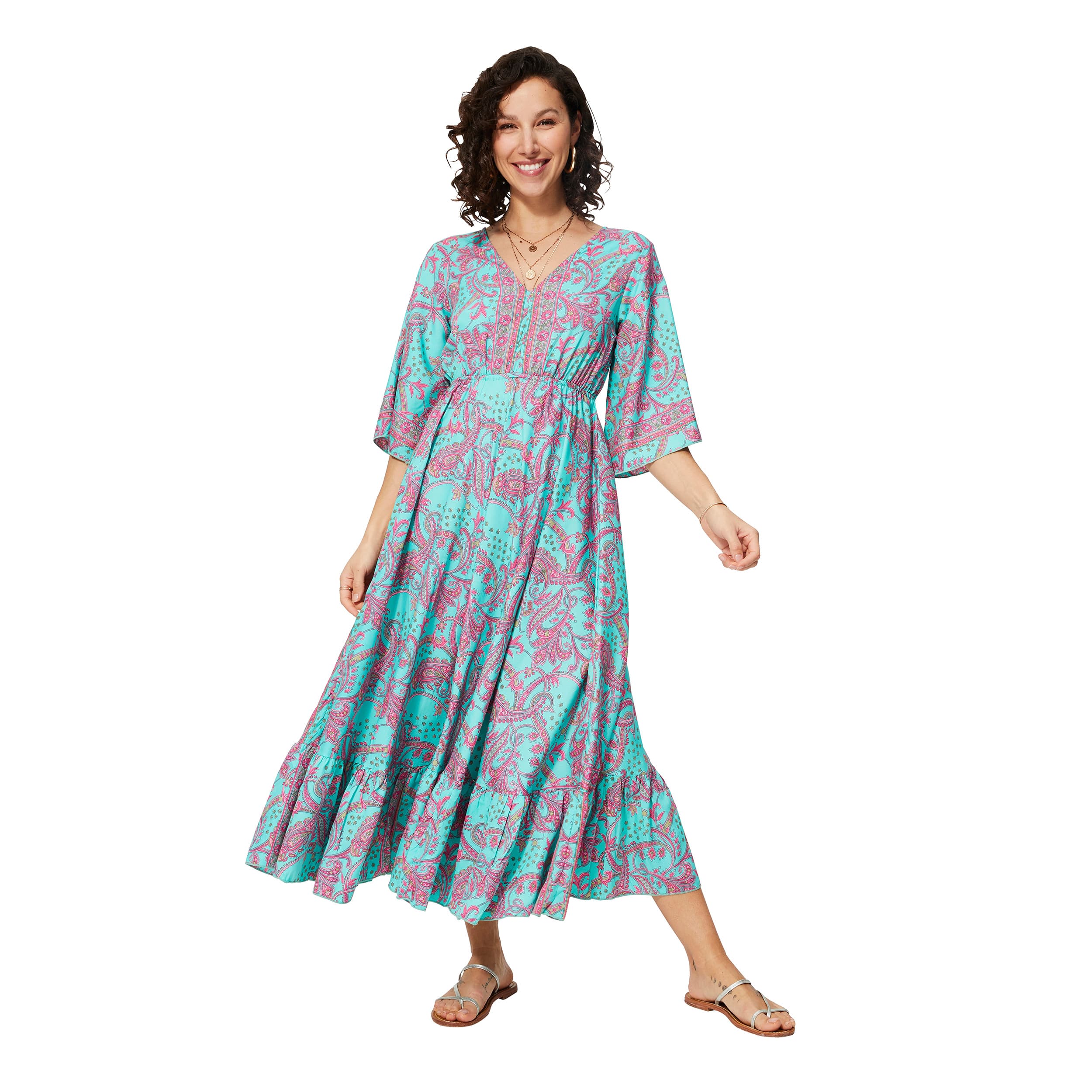 Robe été longue manches 3/4 Melina - 100% polyester - Akoustik Online