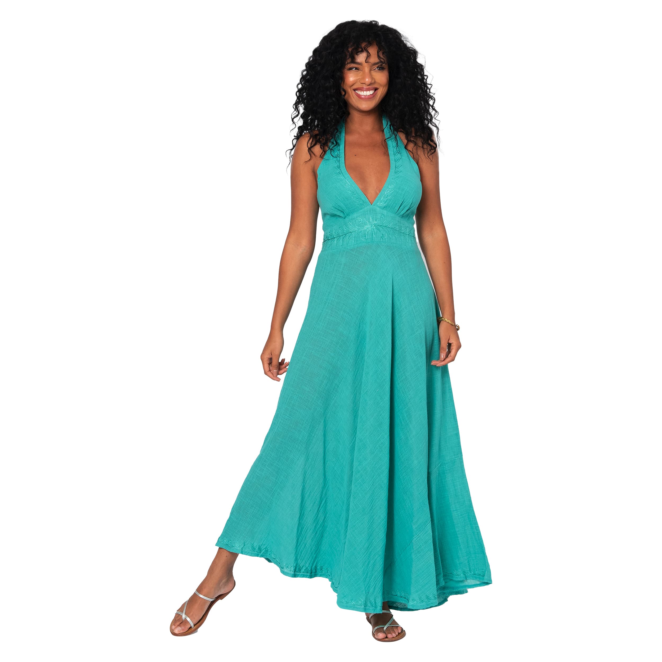 Robe été longue sans manches Dot - 100% coton - vert - Akoustik Online