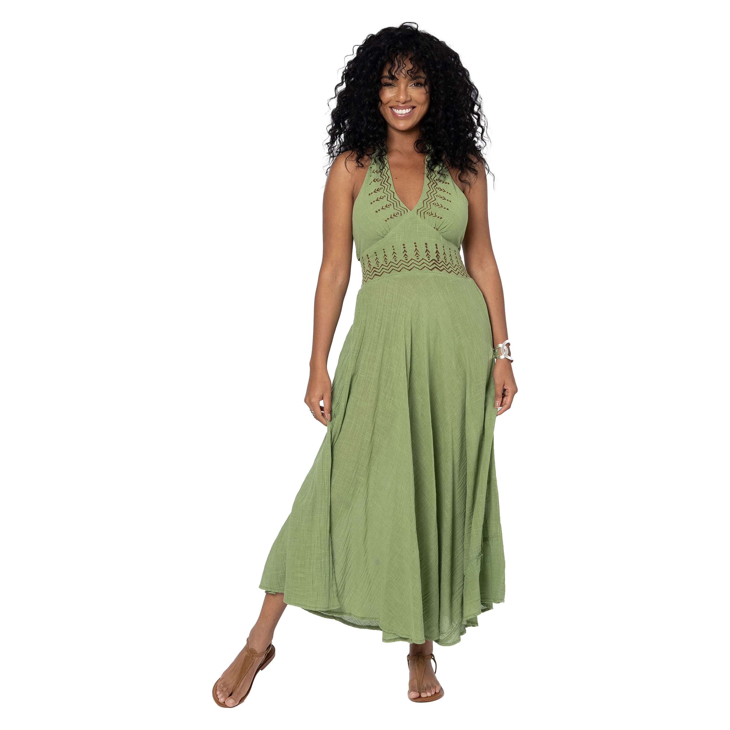 Robe été longue sans manches Buz - 100% coton - vert - Akoustik Online