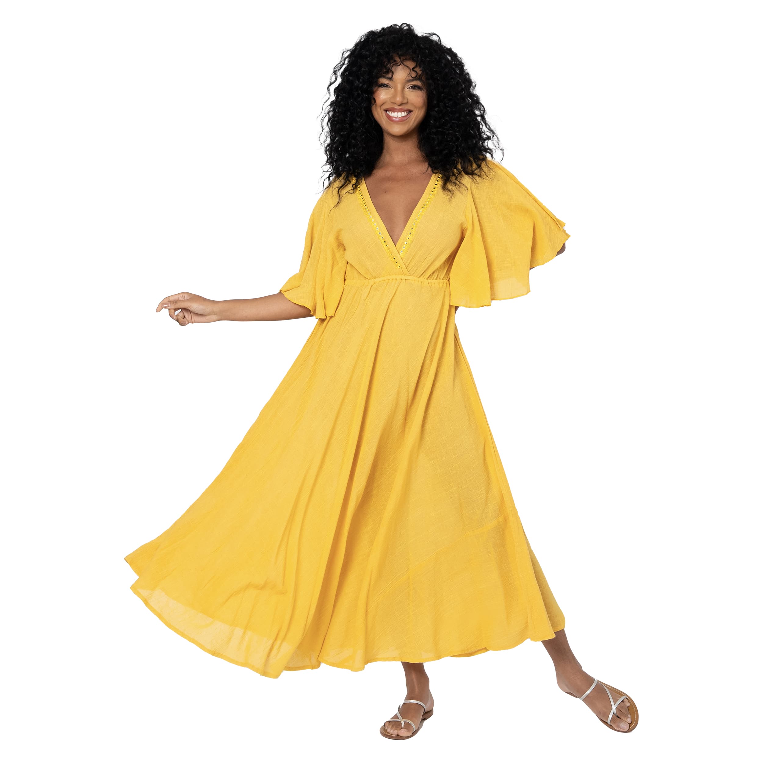 Robe été longue manches courtes Jedidiah - jaune - Akoustik Online