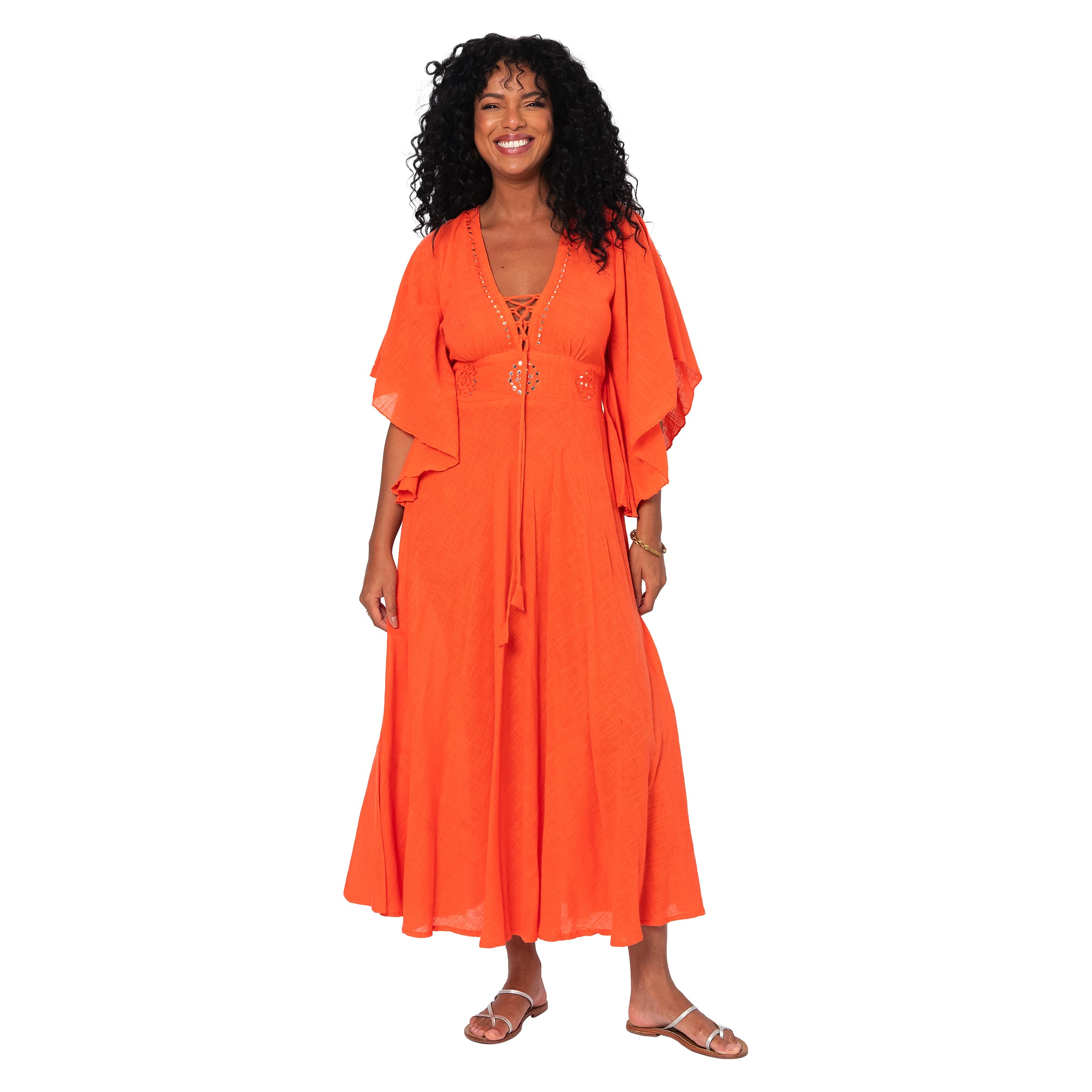 Robe été longue manches courtes Raghnailt - orange - Akoustik Online