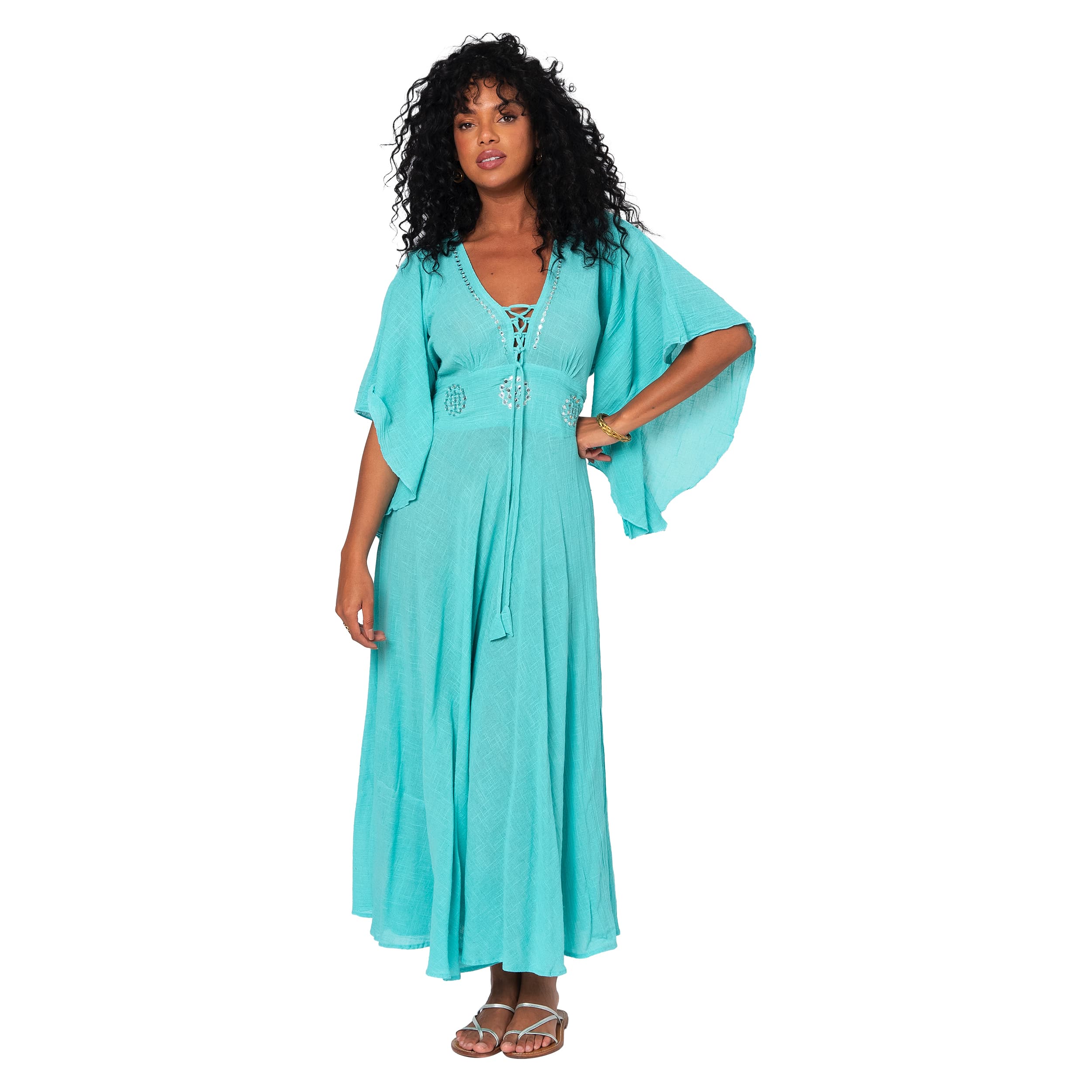 Robe été longue manches courtes Uzma - 100% coton - Akoustik Online