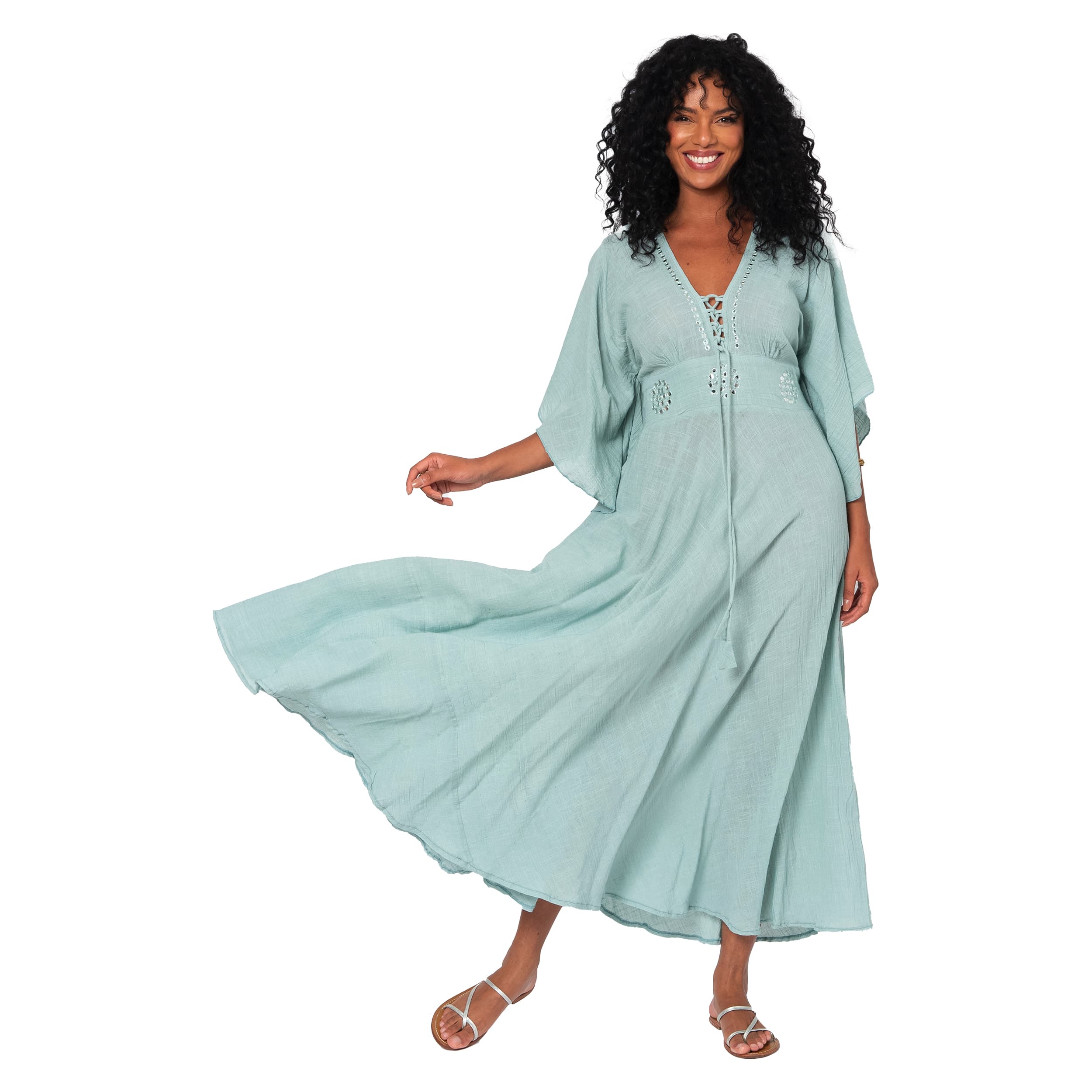 Robe été longue manches courtes Llewella - vert - Akoustik Online
