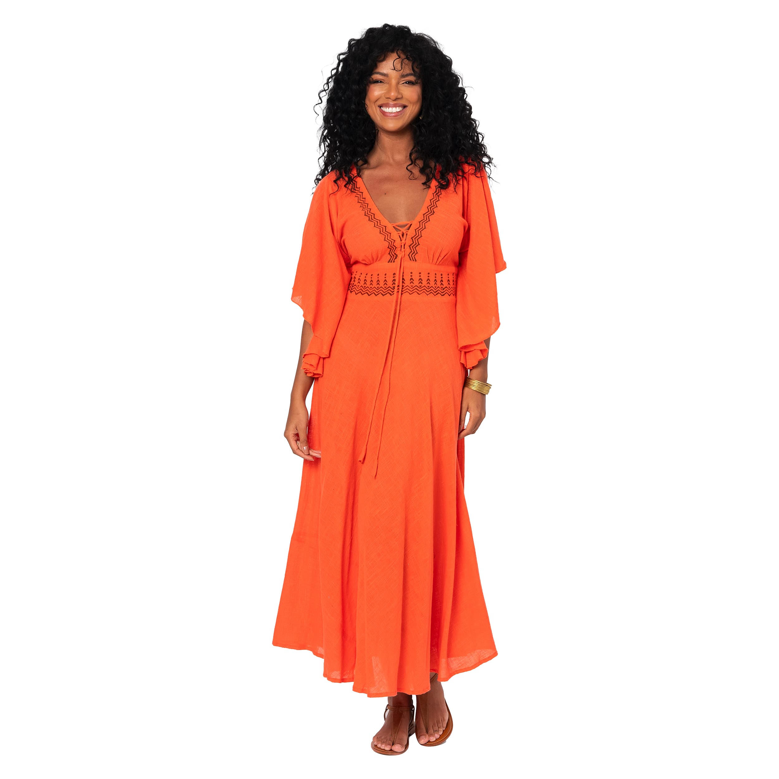 Robe été longue manches courtes Naphtali - orange - Akoustik Online