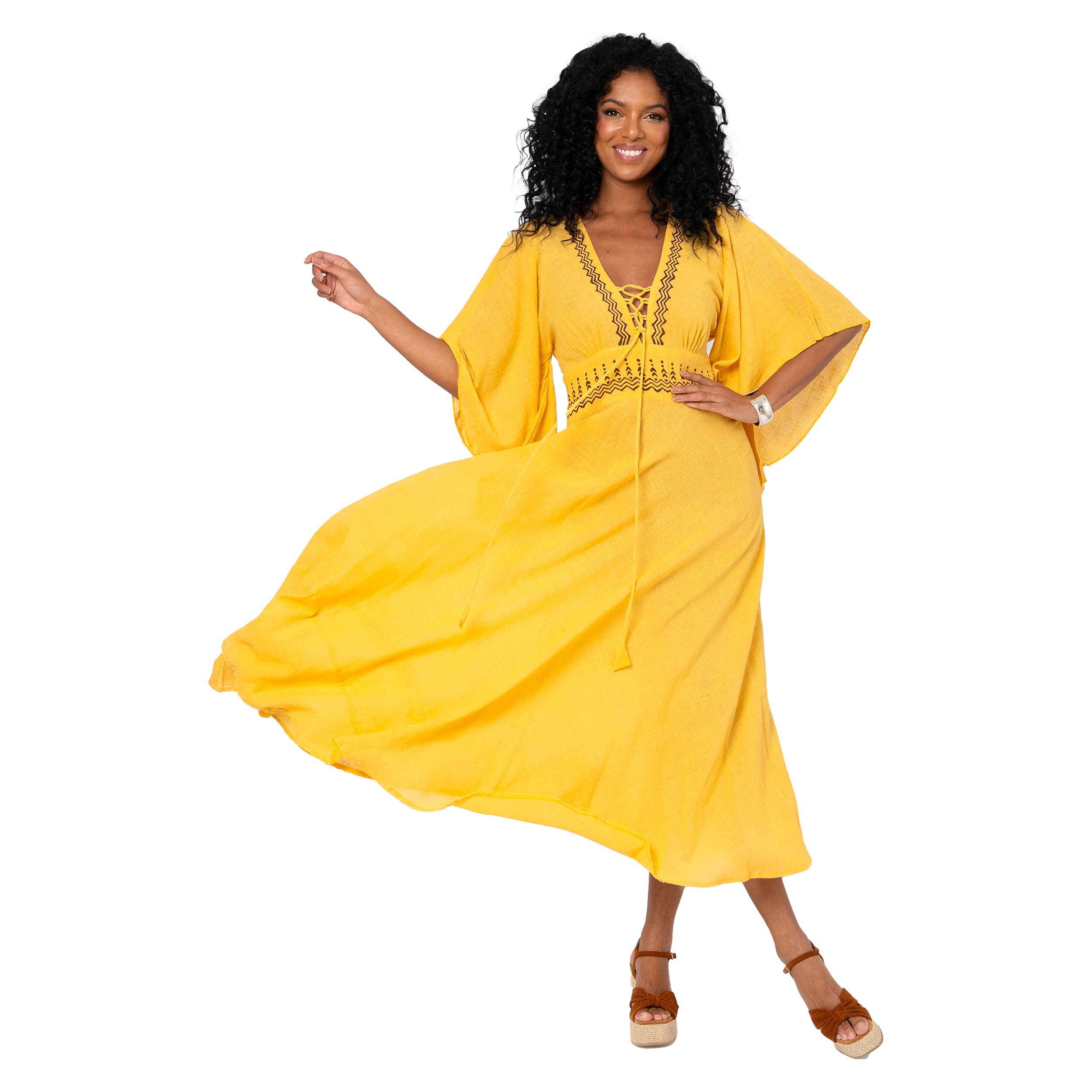 Robe été longue manches courtes Cuauhtemoc - jaune - Akoustik Online