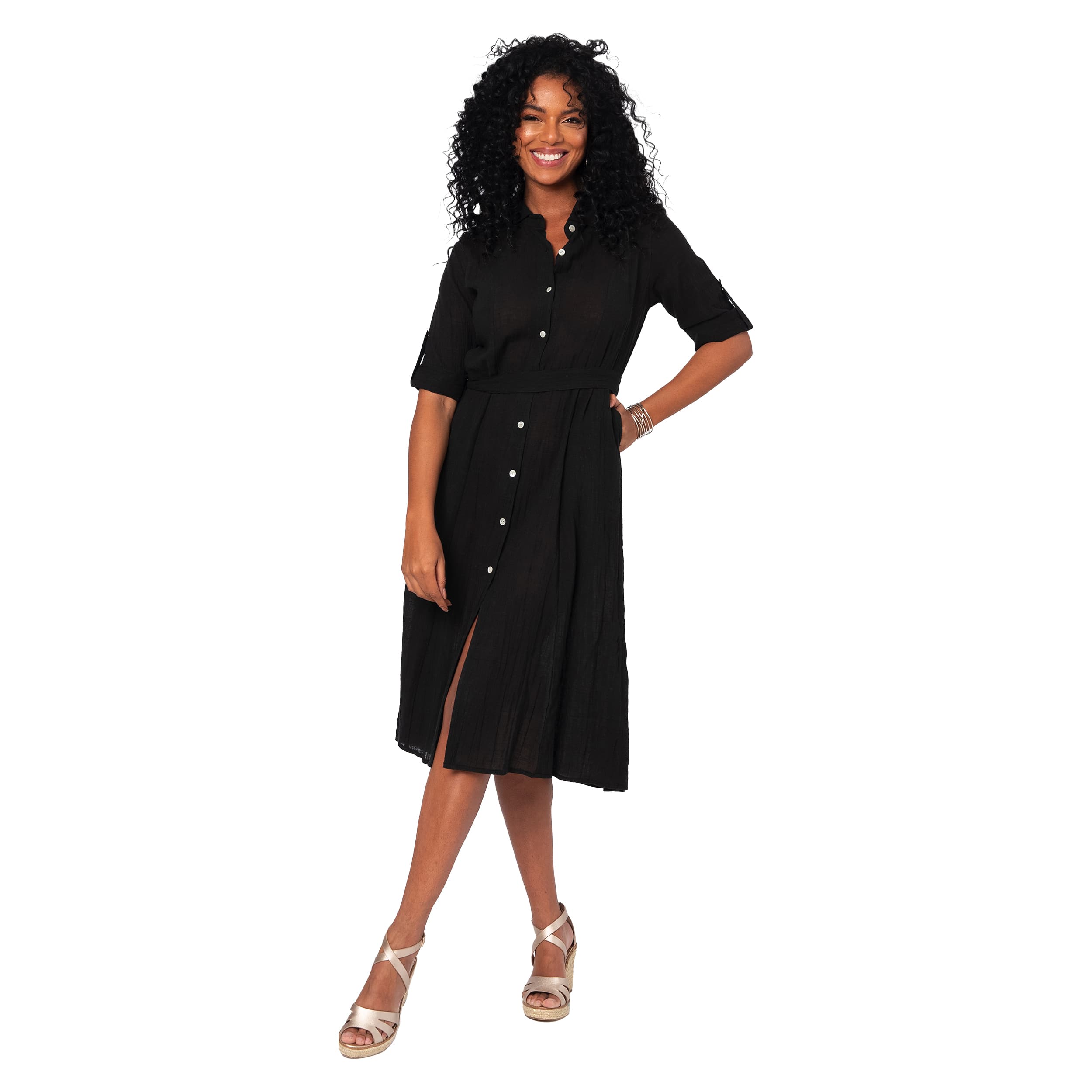 Robe été mi-longue manches courtes Corina - noir - Akoustik Online
