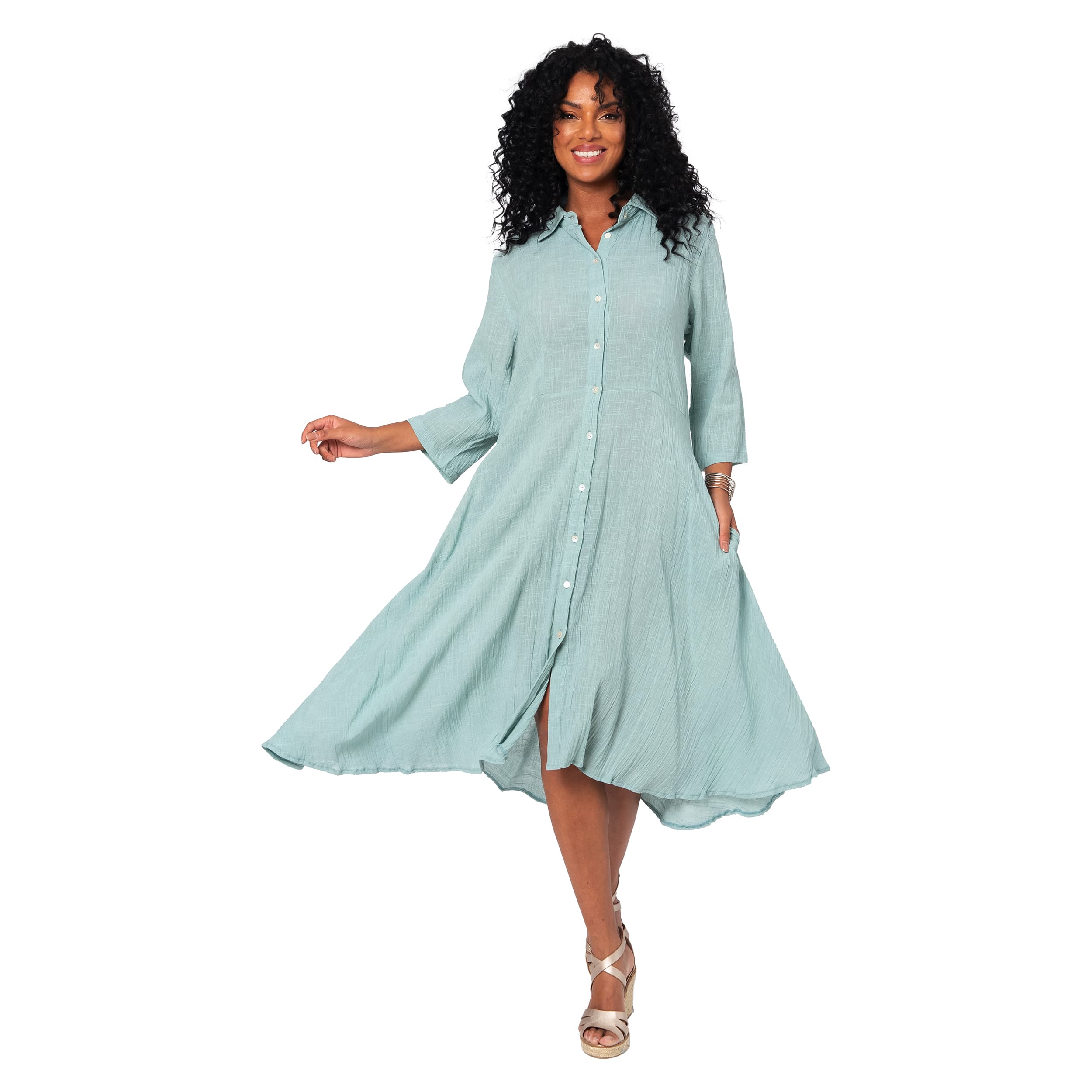 Robe été mi-longue manches 3/4 Tetty - 100% coton - Akoustik Online