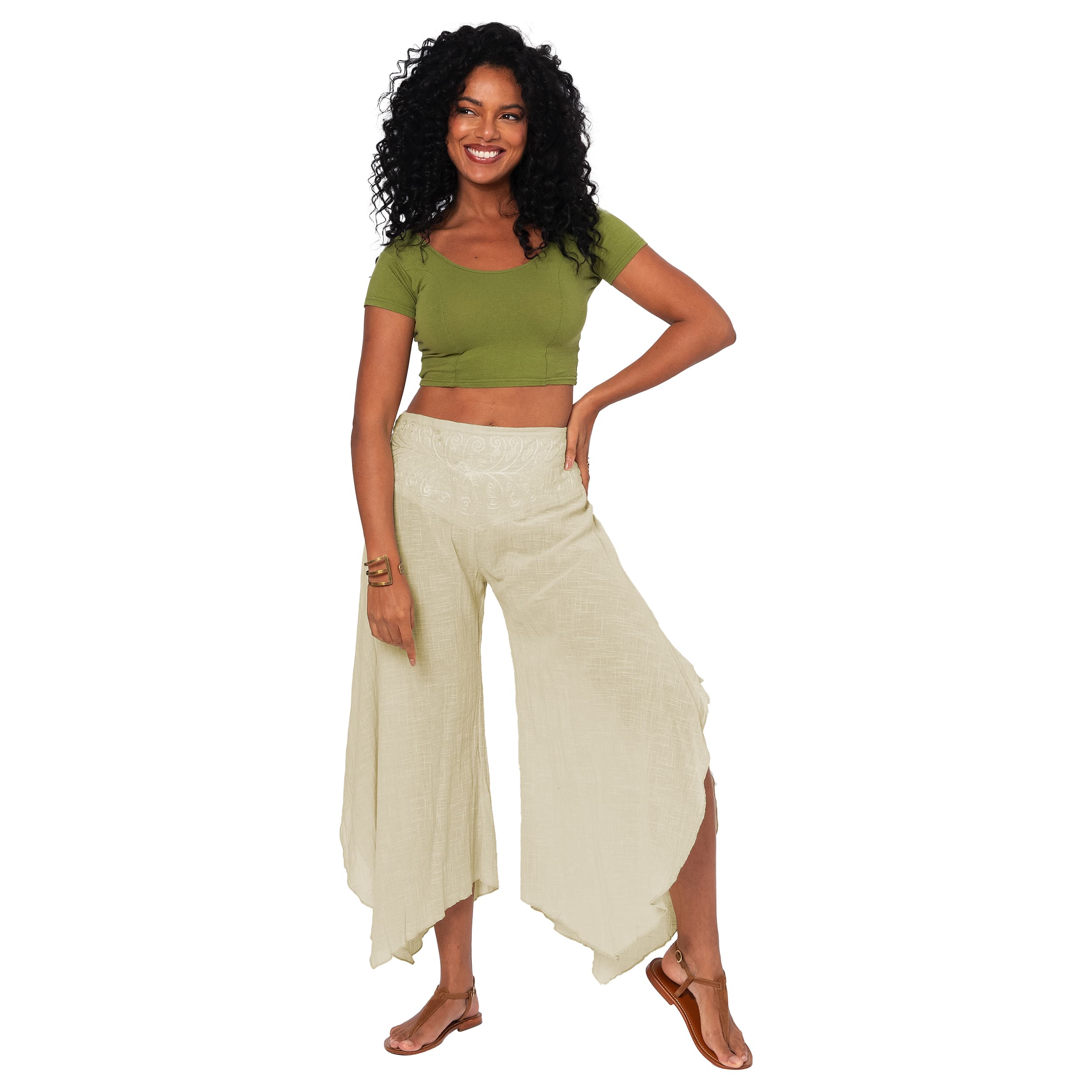 Pantalon été asymétrique Celso - 100% coton - creme - Akoustik Online