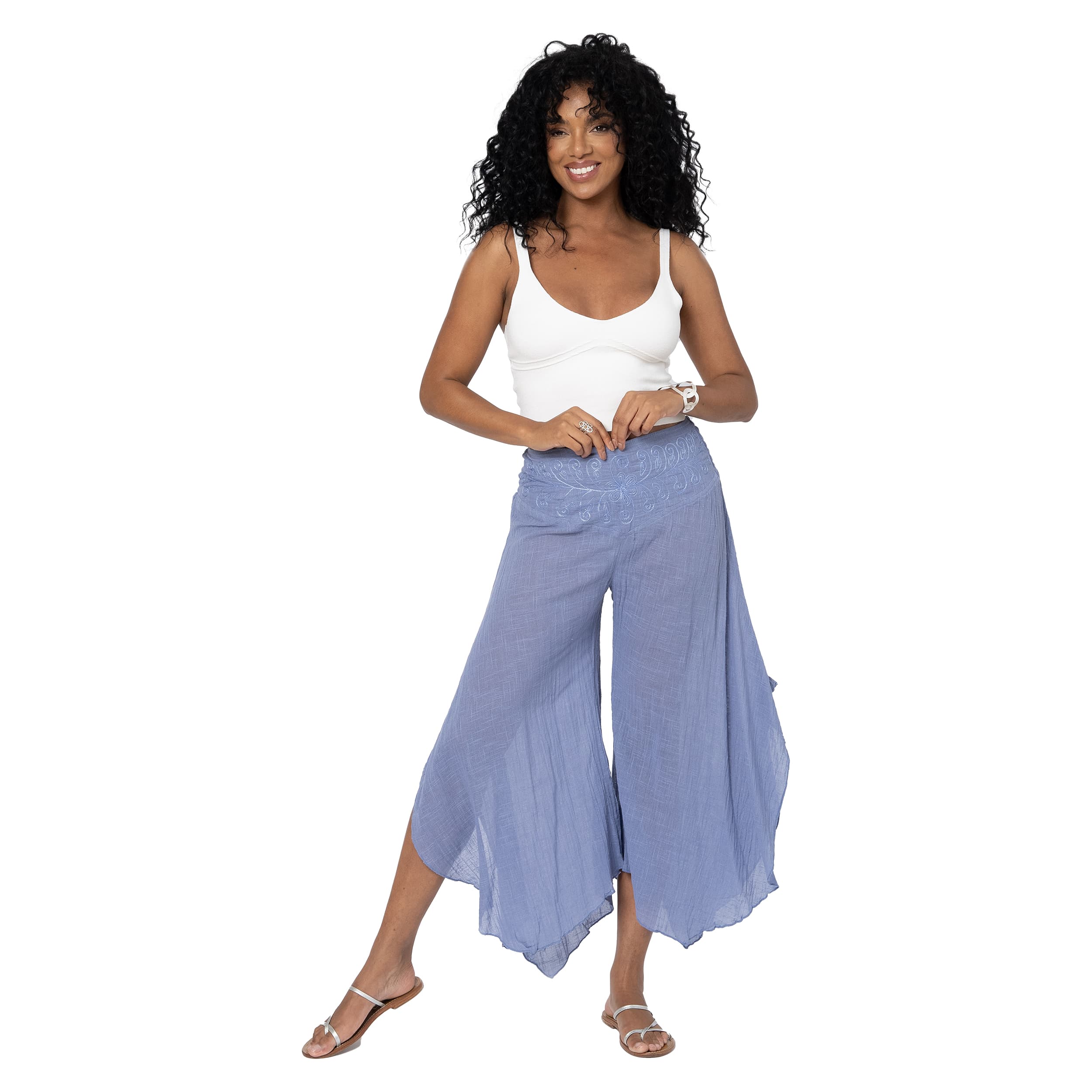 Pantalon été asymétrique Quy - 100% coton - bleu - Akoustik Online
