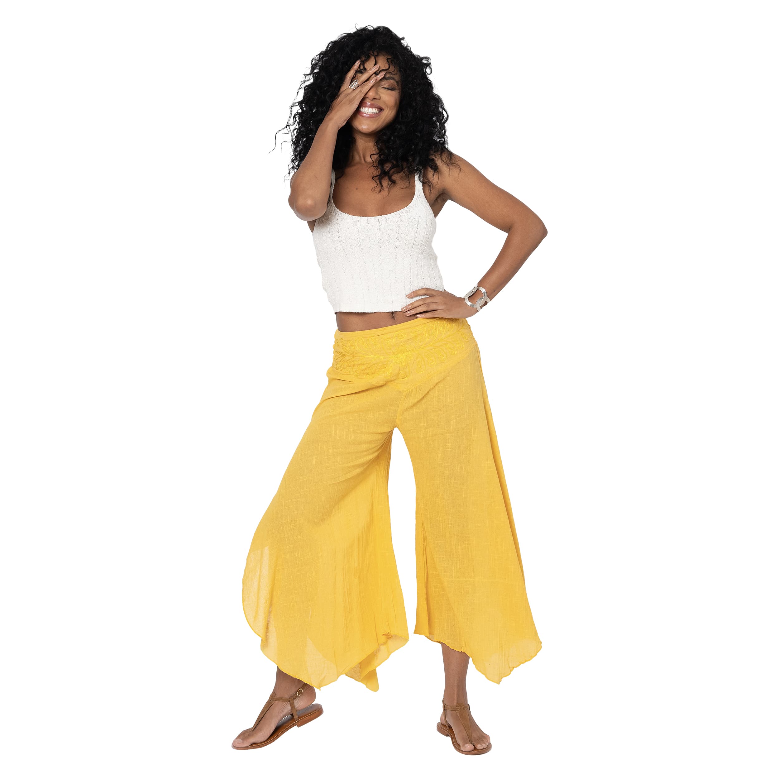 Pantalon été asymétrique Giada - 100% coton - jaune - Akoustik Online