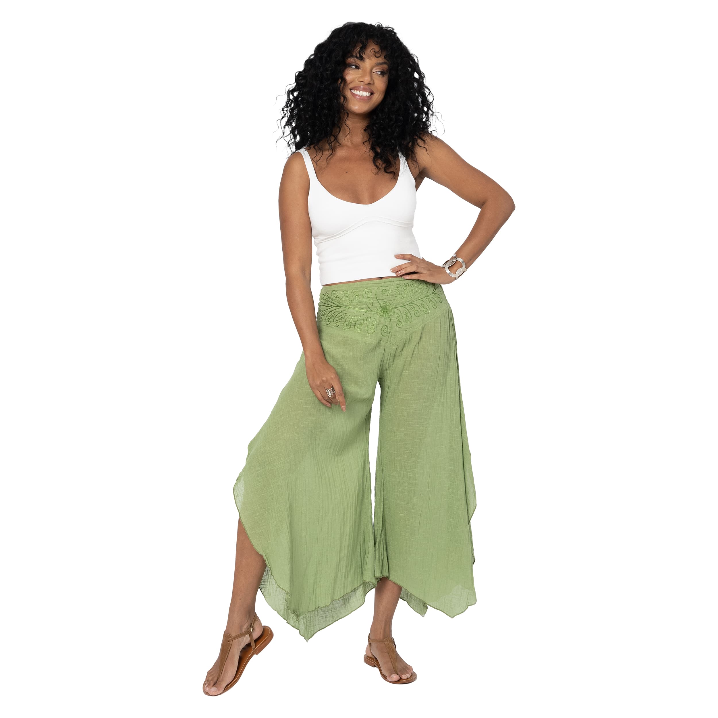 Pantalon été asymétrique Mckayla - 100% coton - vert - Akoustik Online