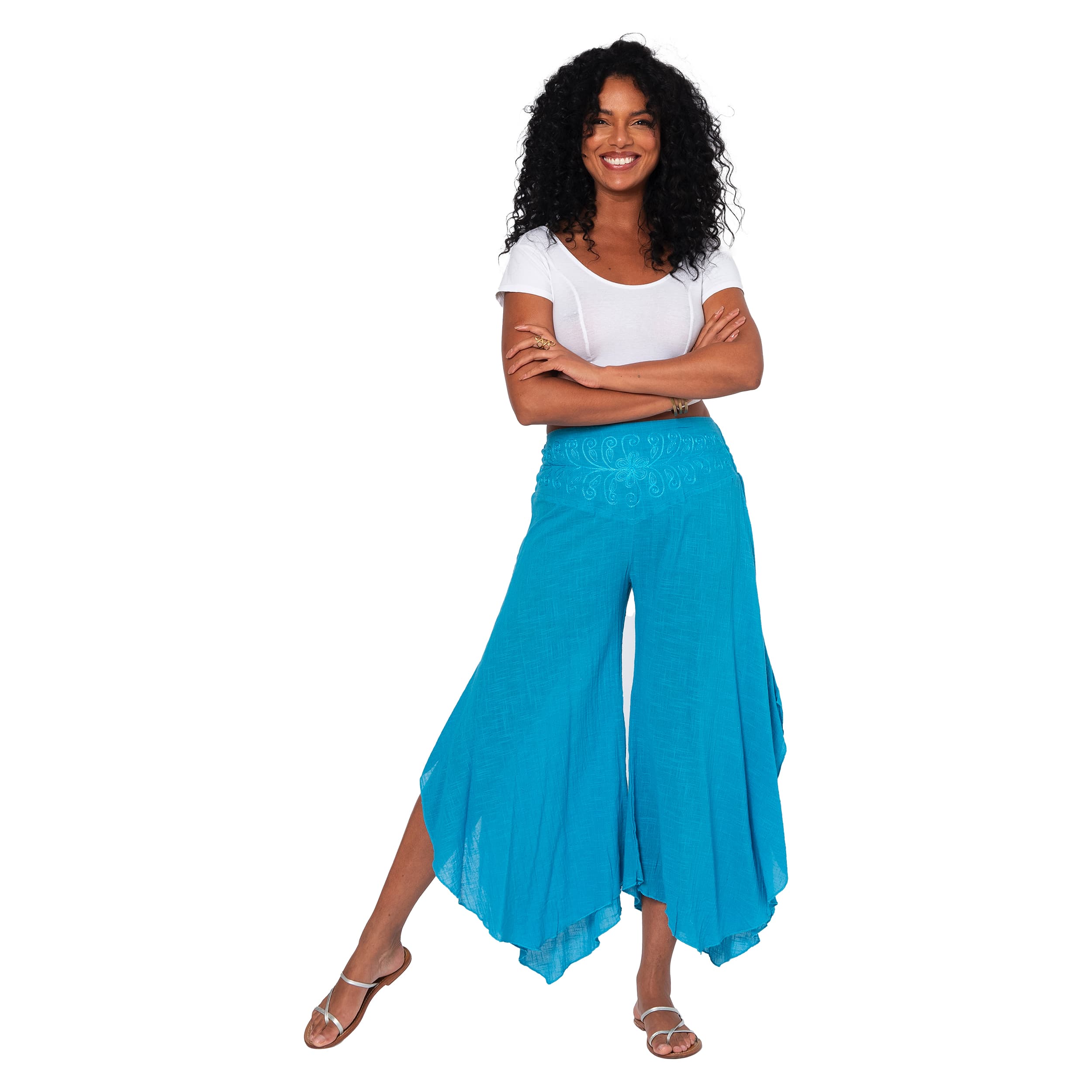 Pantalon été asymétrique Goronwy - 100% coton - bleu - Akoustik Online