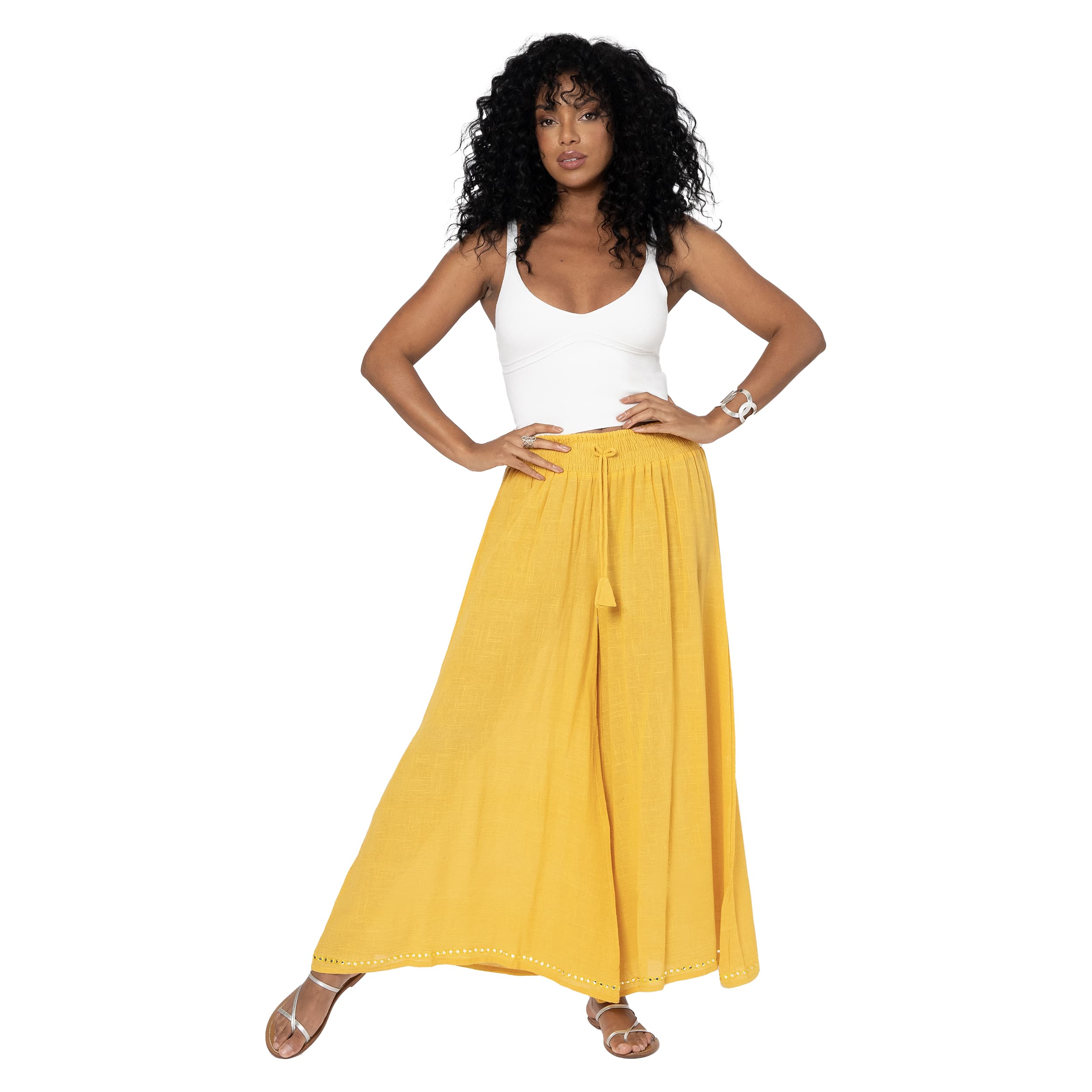Pantalon été long Réamann - 100% coton - jaune - Akoustik Online