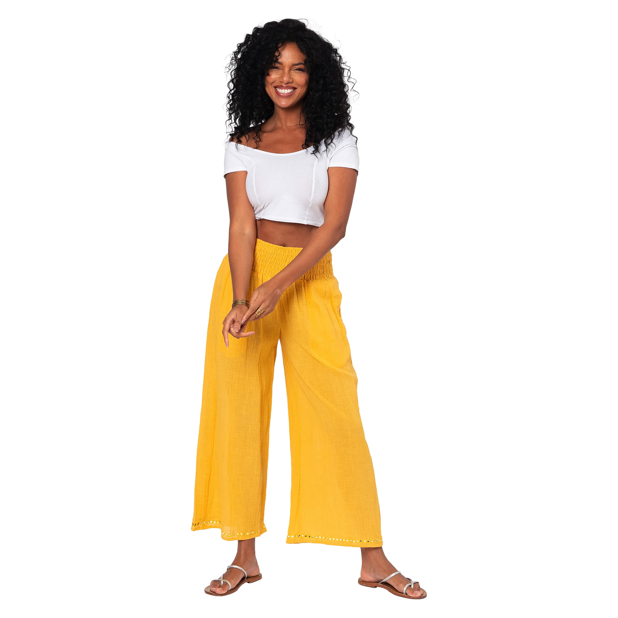 Pantalon été mi-long Hailee - 100% coton - jaune - Akoustik Online