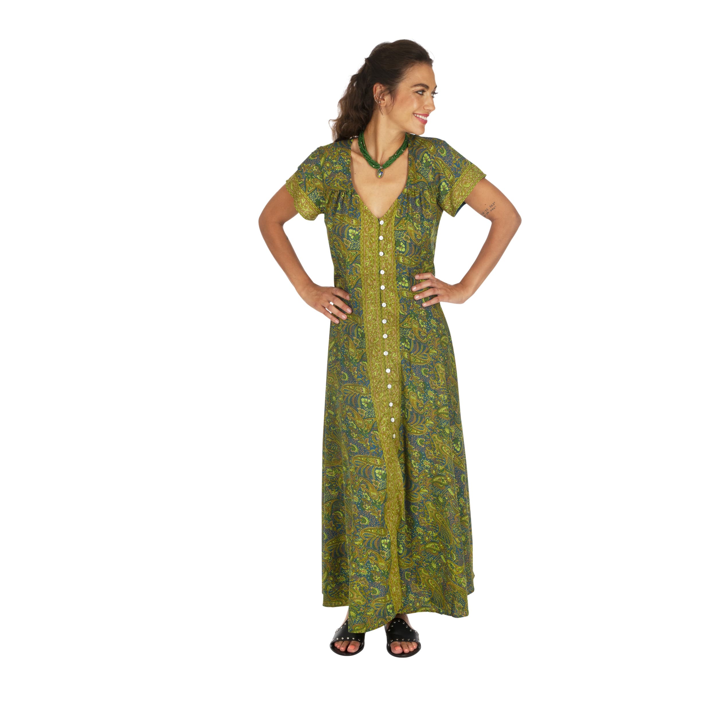 Robe été longue manches courtes Ortale - vert, bleu - Akoustik Online