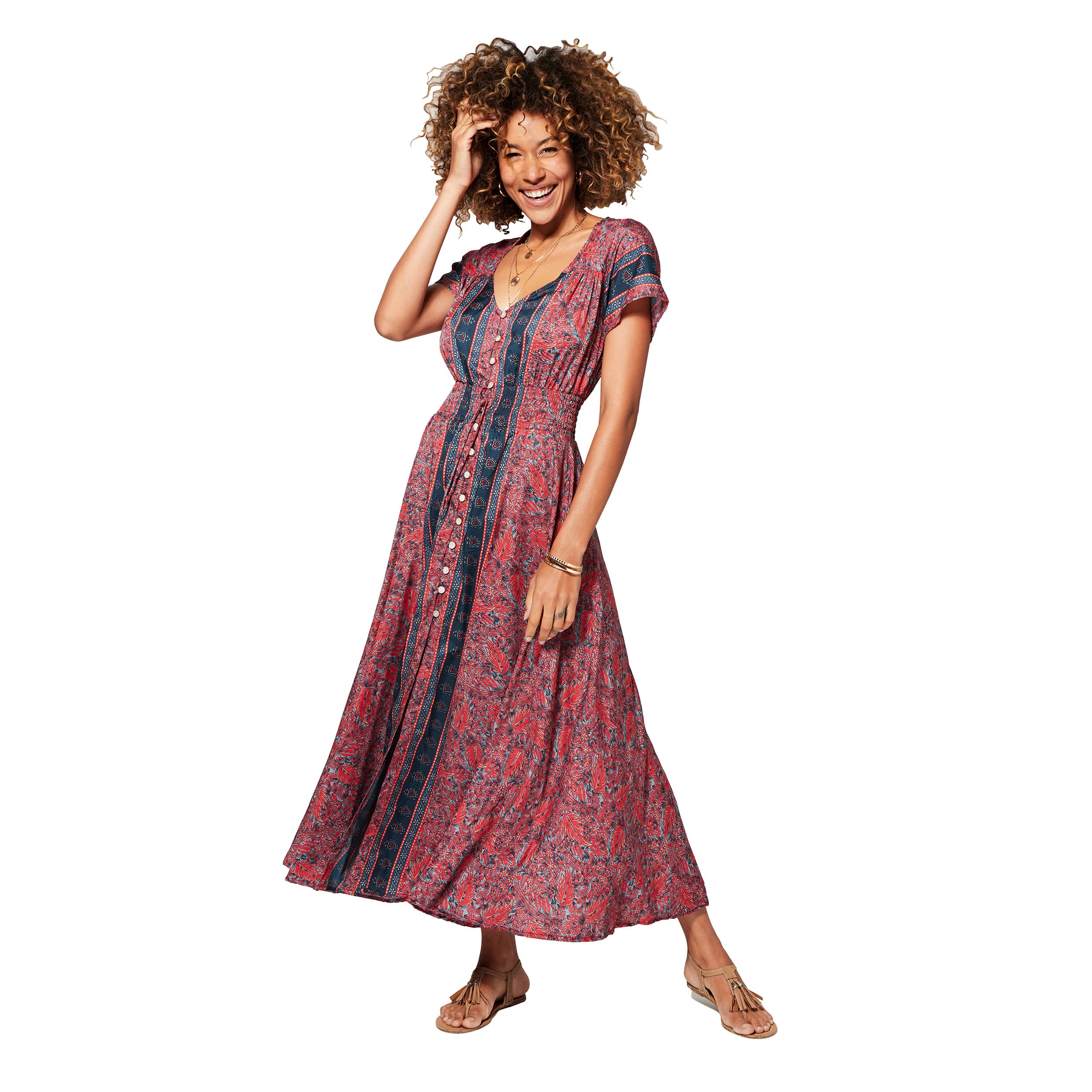 Robe été longue manches courtes Takiko - rose, bleu - Akoustik Online