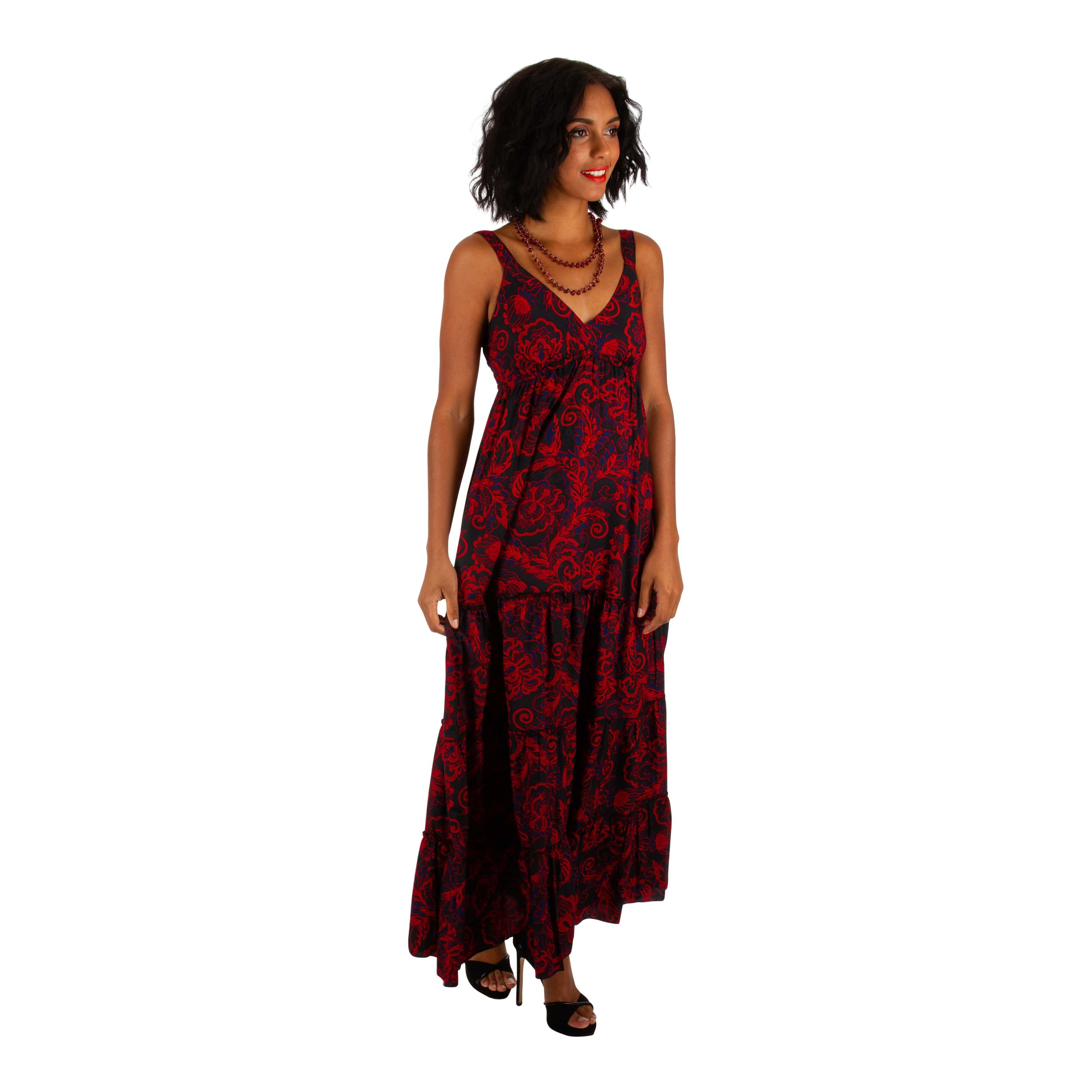 Robe été longue sans manches Shirlee - rouge, noir - Akoustik Online