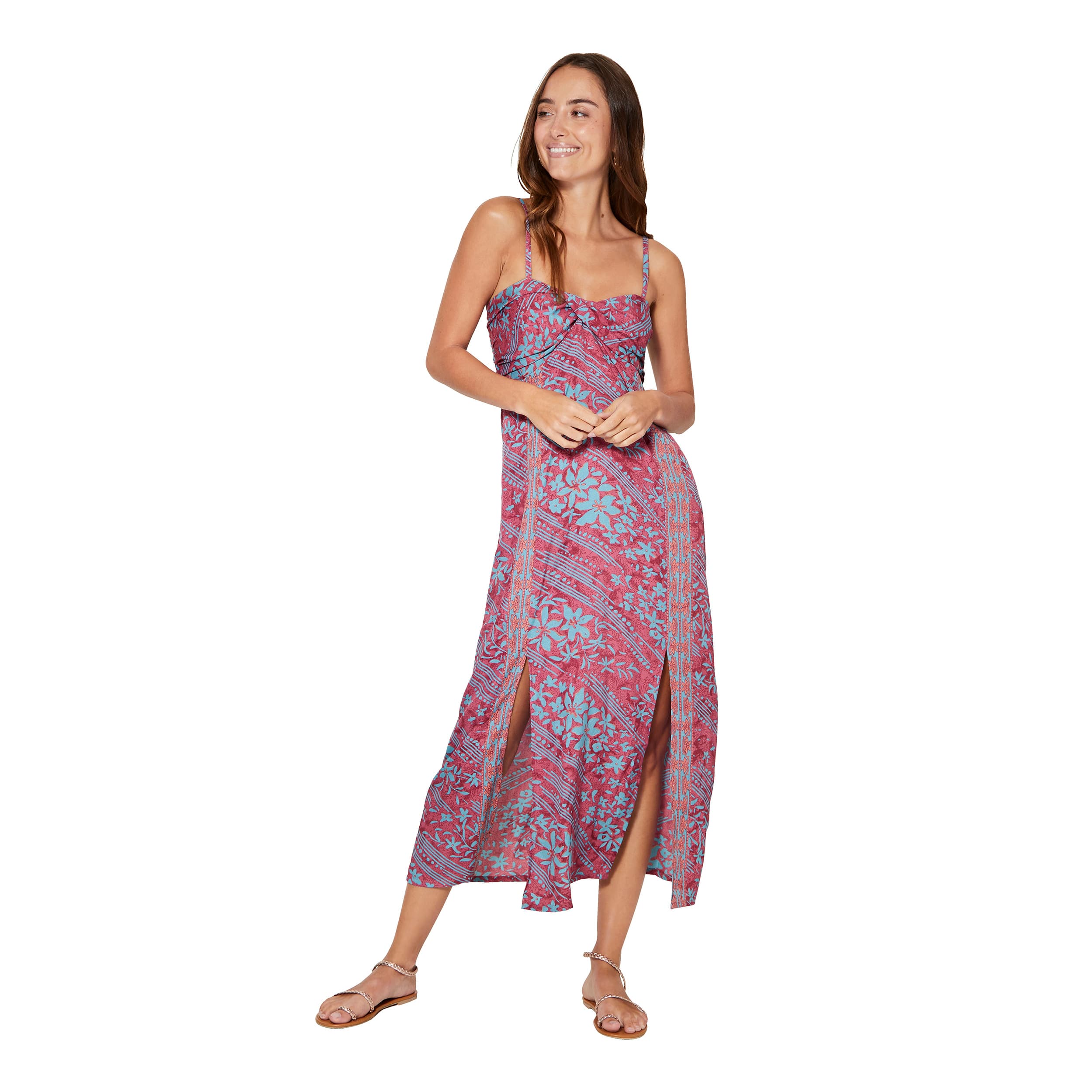 Robe été mi-longue sans manches Sabrina - rose, bleu - Akoustik Online