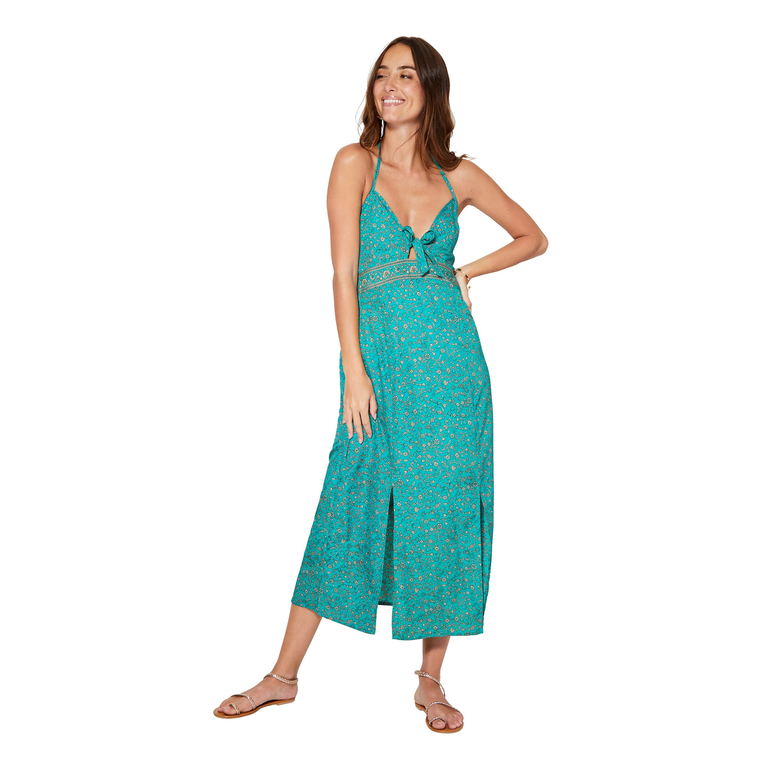 Robe été mi-longue sans manches Zubin - vert, gris - Akoustik Online