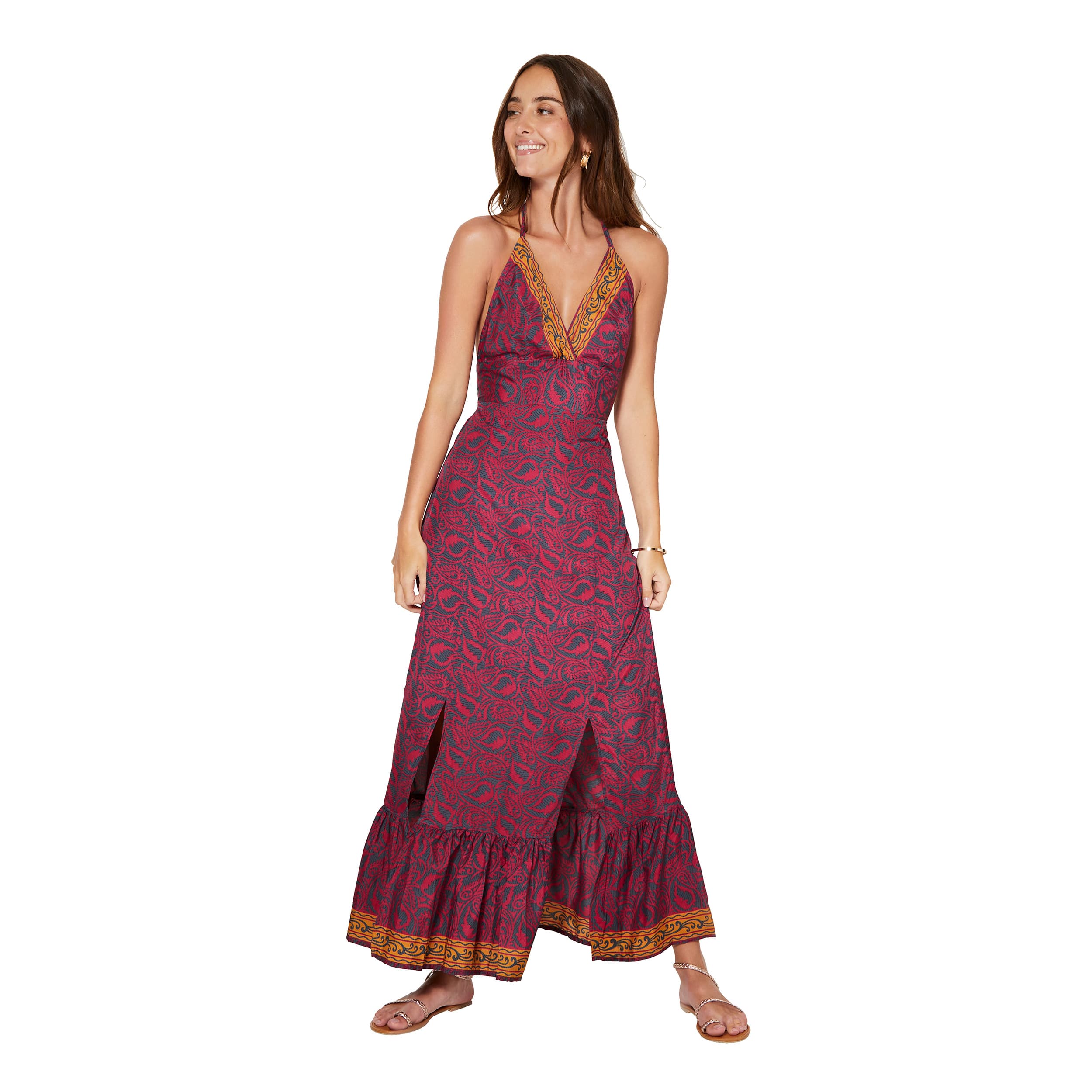 Robe été longue sans manches Théophile - gris, rose - Akoustik Online
