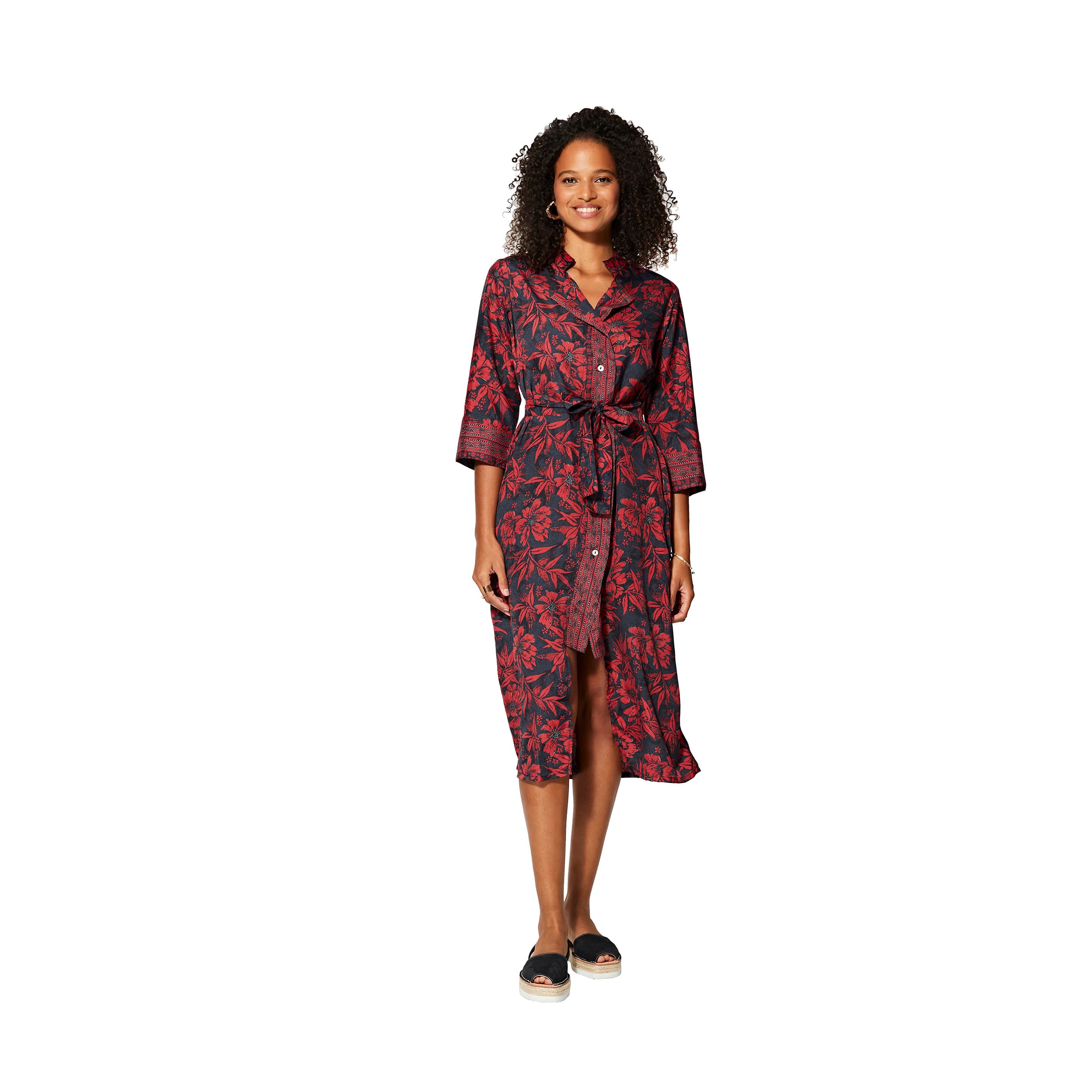 Robe été mi-longue manches 3/4 Félicia - noir, rouge - Akoustik Online
