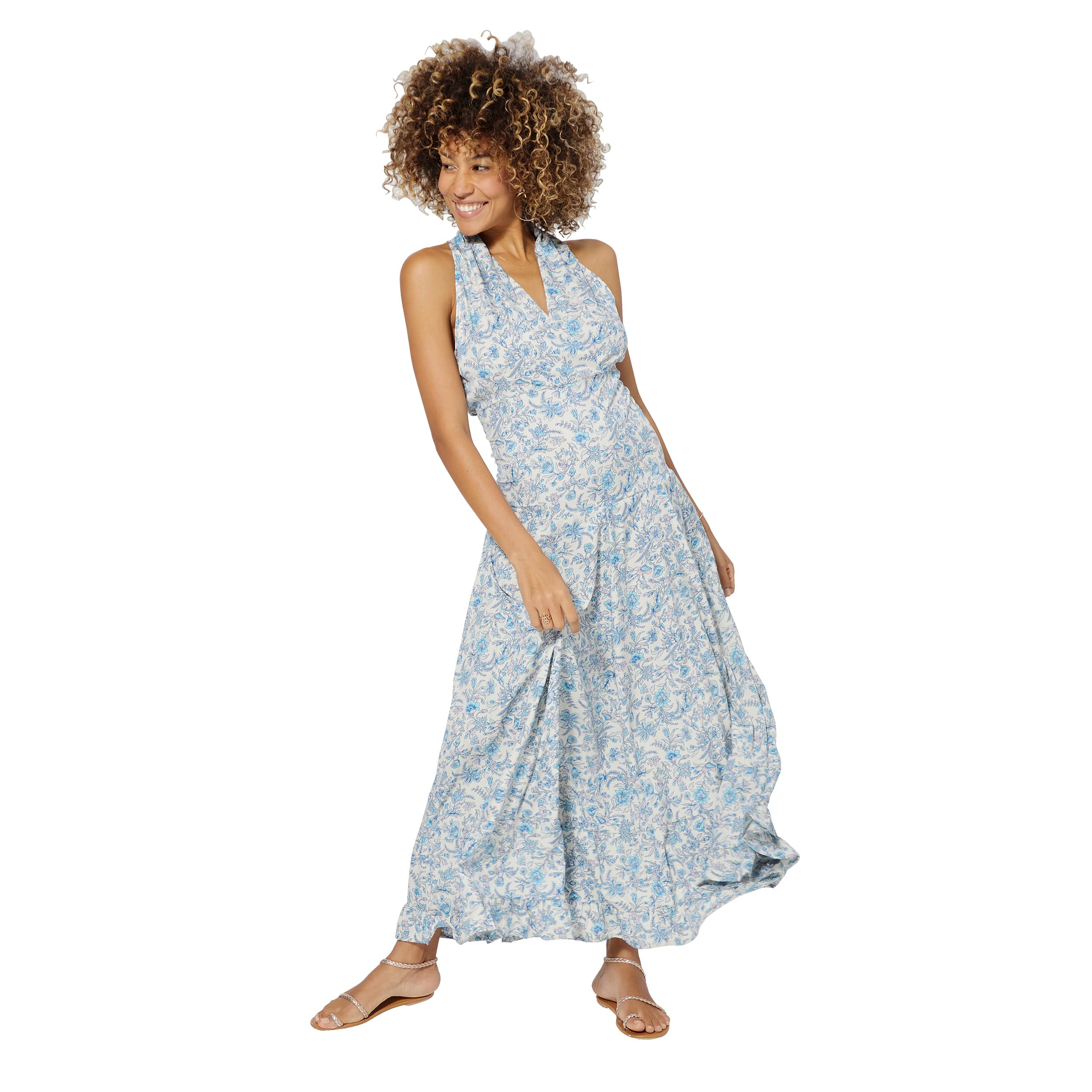 Robe été longue sans manches Burkhard - blanc, bleu - Akoustik Online