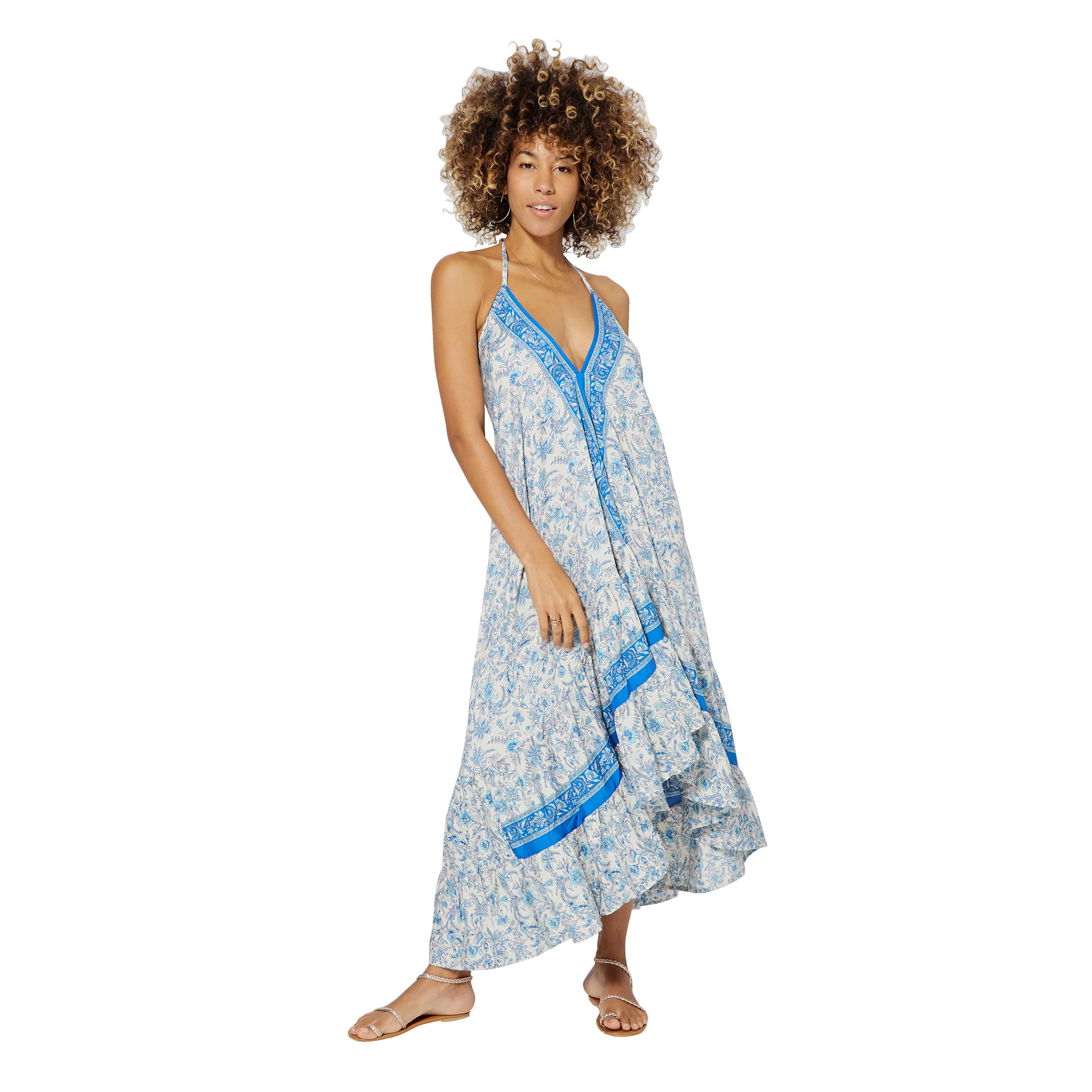 Robe été asymétrique sans manches Koen - blanc, bleu - Akoustik Online