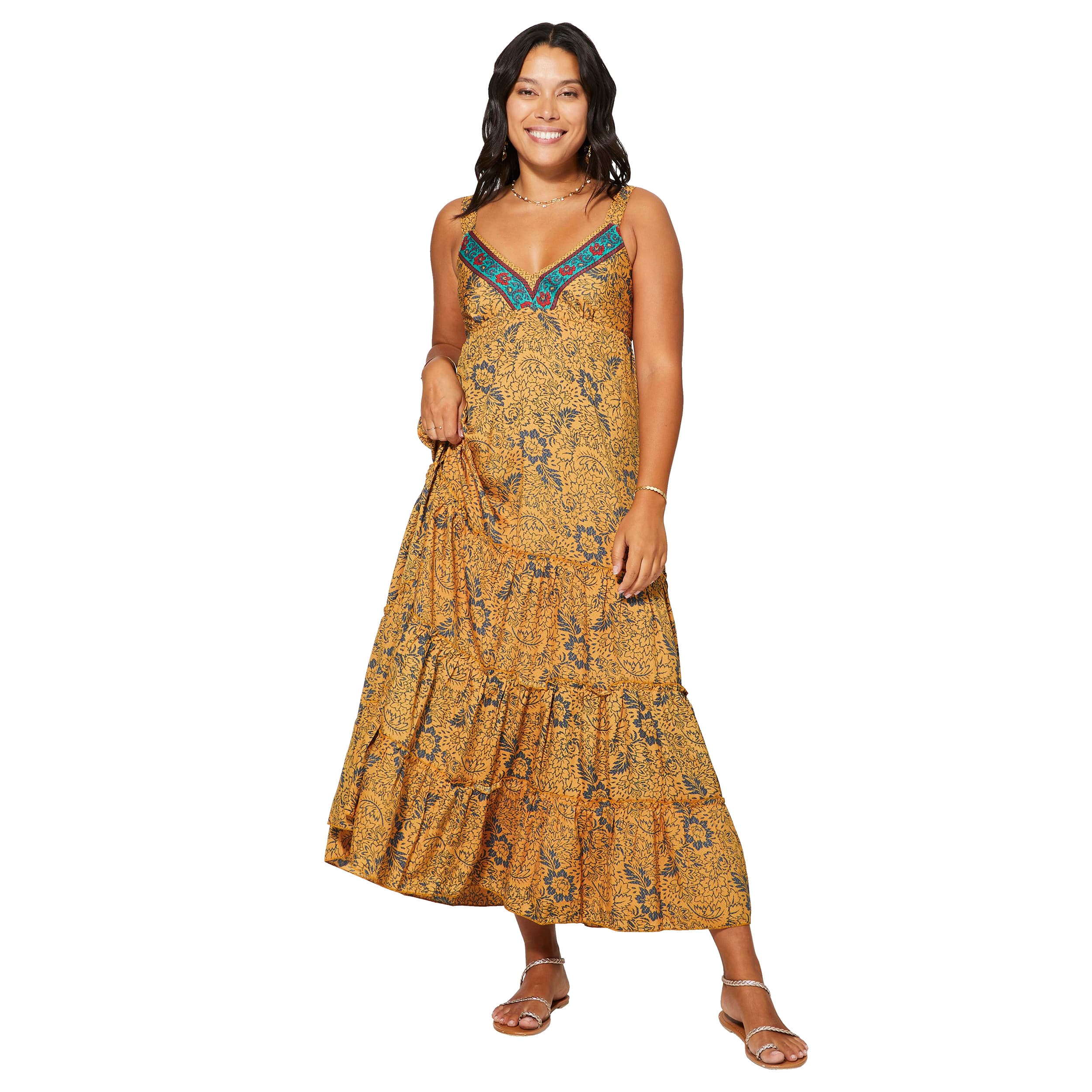 Robe été longue sans manches Emerson - jaune, gris - Akoustik Online