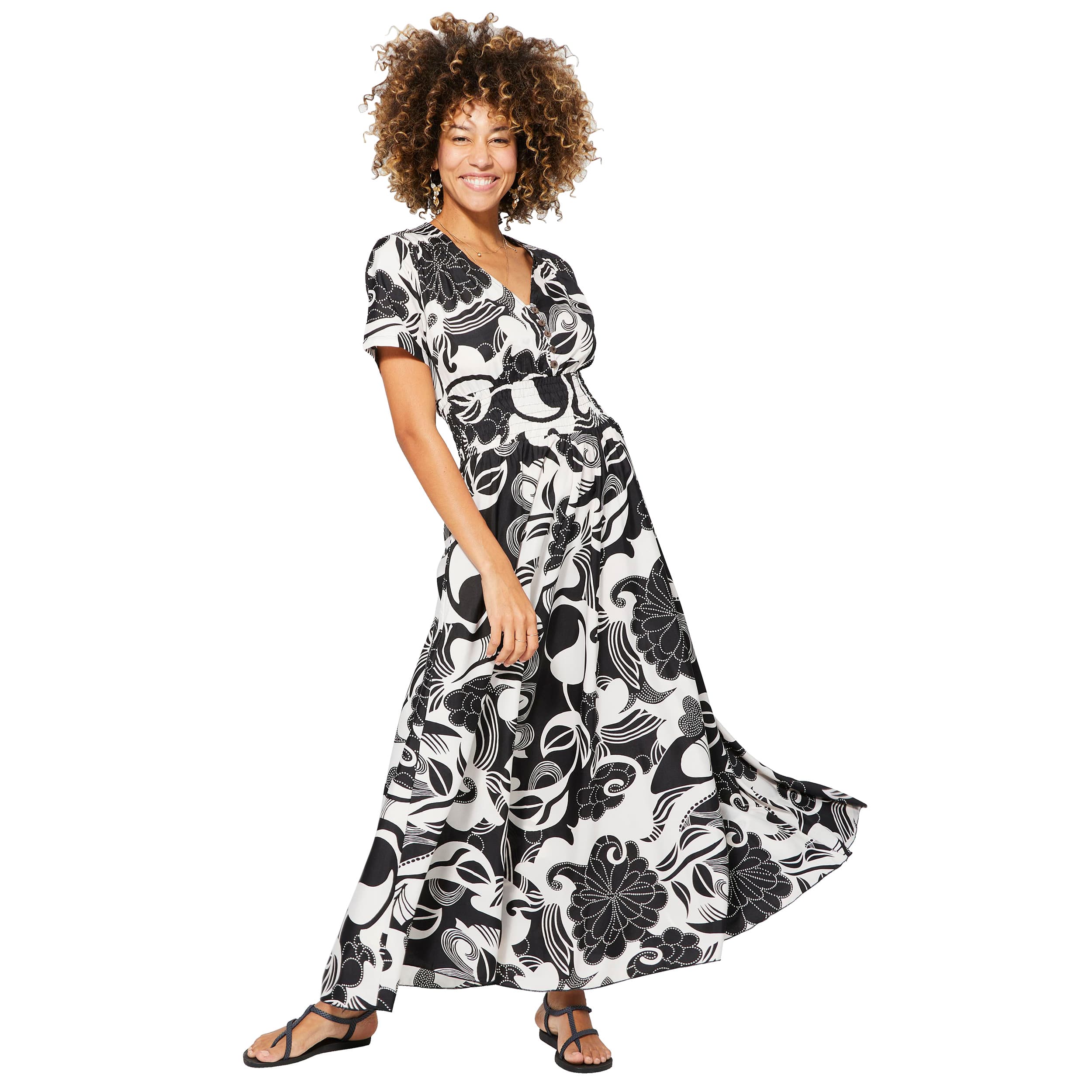 Robe été longue manches courtes MisId - blanc, noir - Akoustik Online