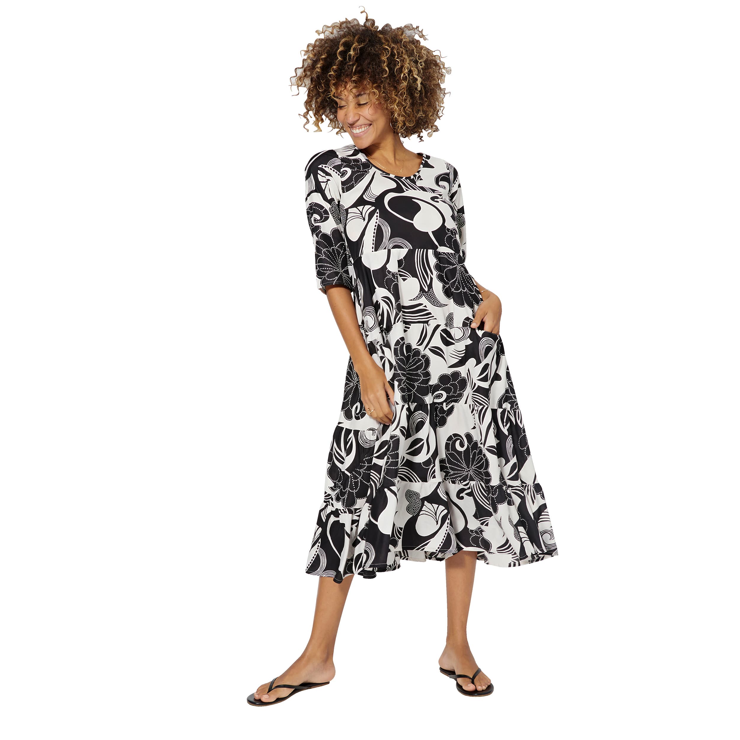 Robe été mi-longue manches 3/4 Lauro - blanc, noir - Akoustik Online