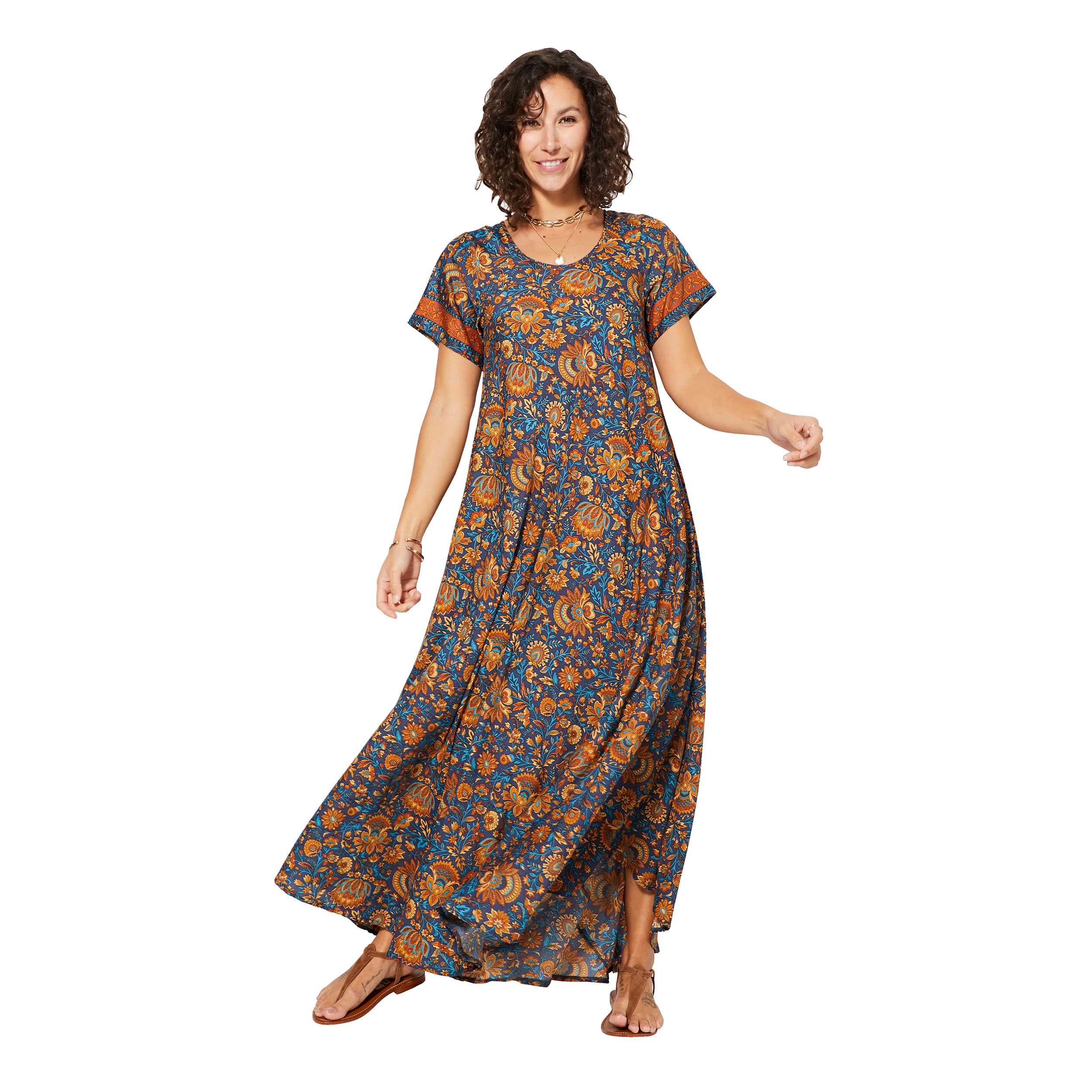 Robe été longue manches courtes Arron - bleu, marron - Akoustik Online