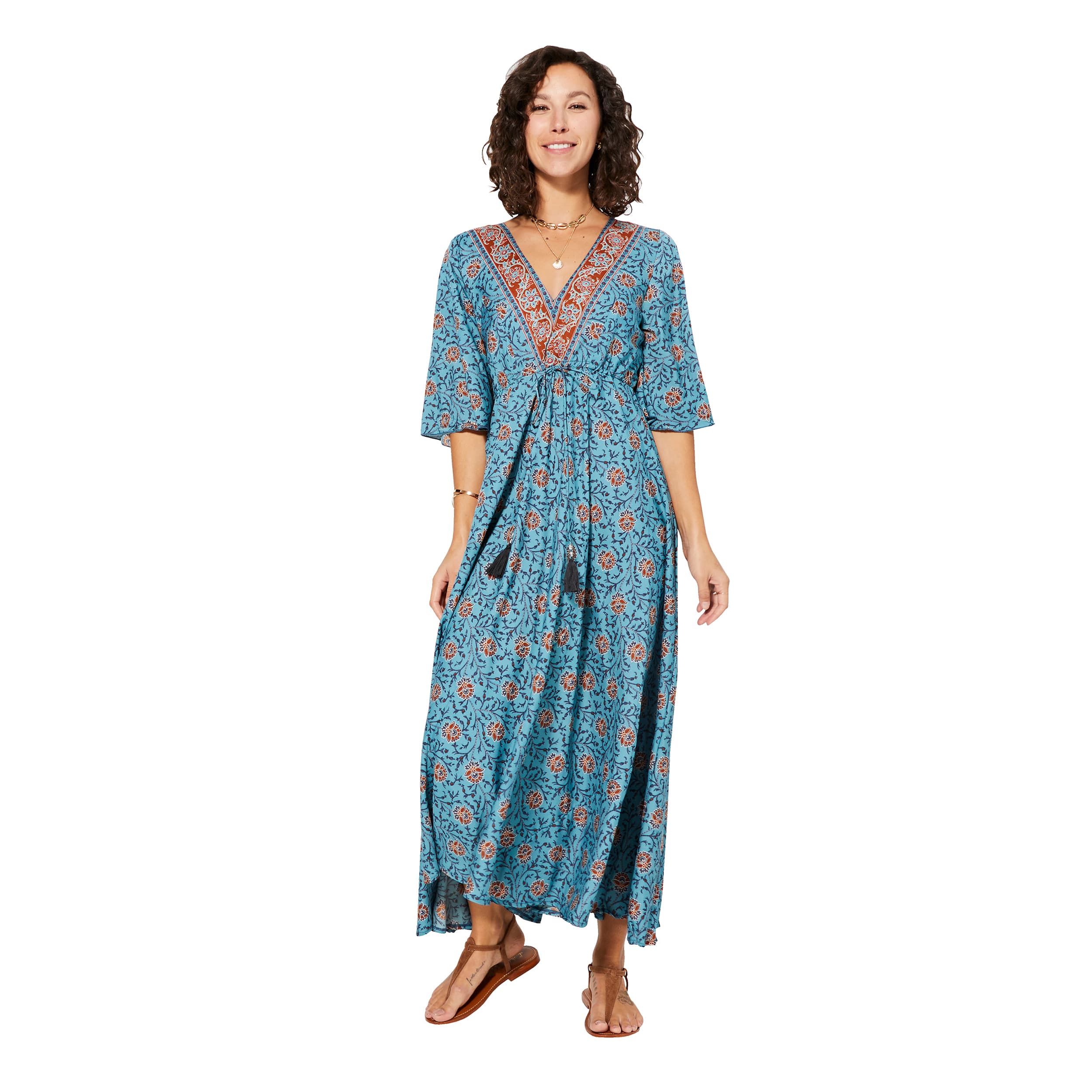 Robe été longue manches 3/4 Assumpta - bleu, marron - Akoustik Online