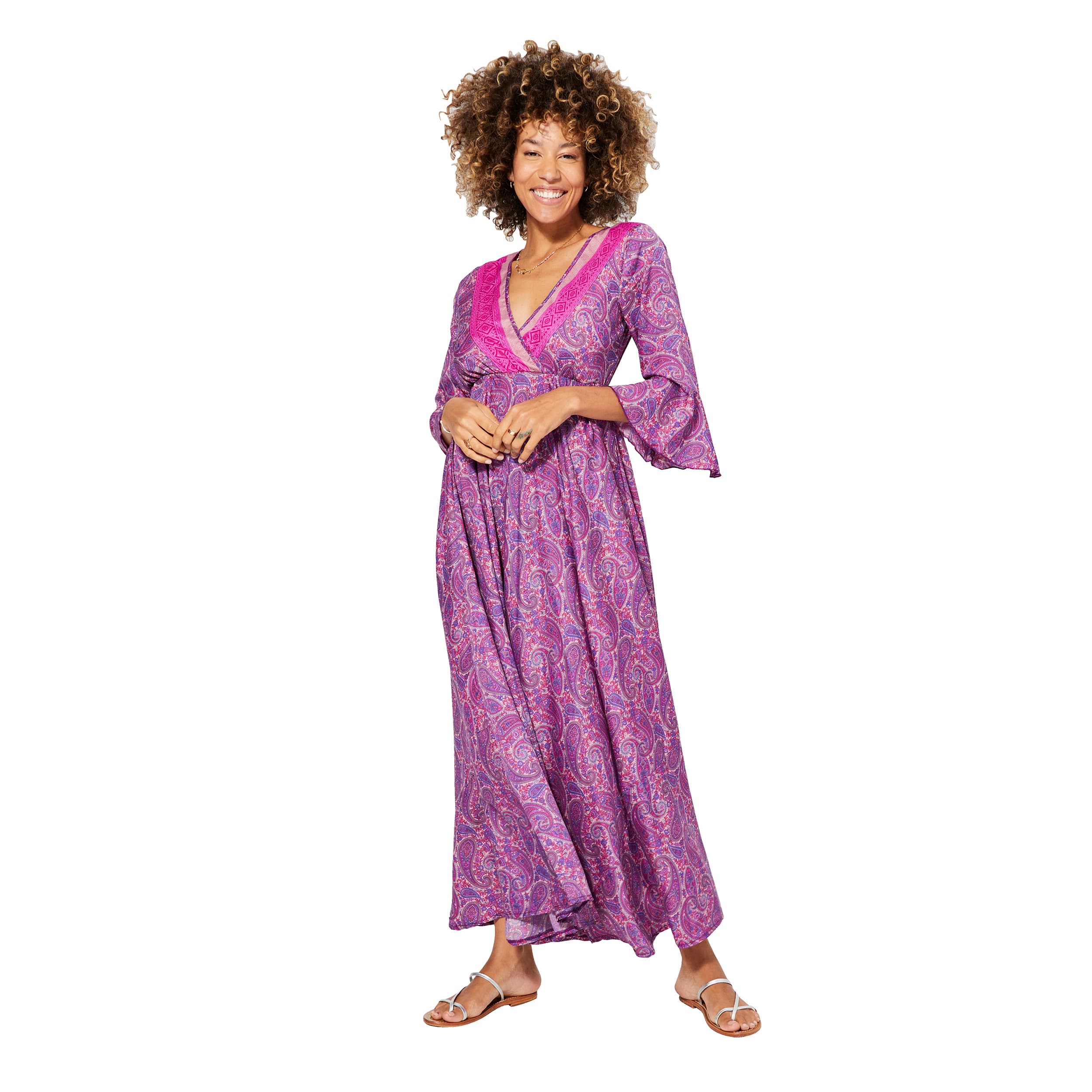Robe été longue manches 3/4 Edwina - 100% polyester - Akoustik Online