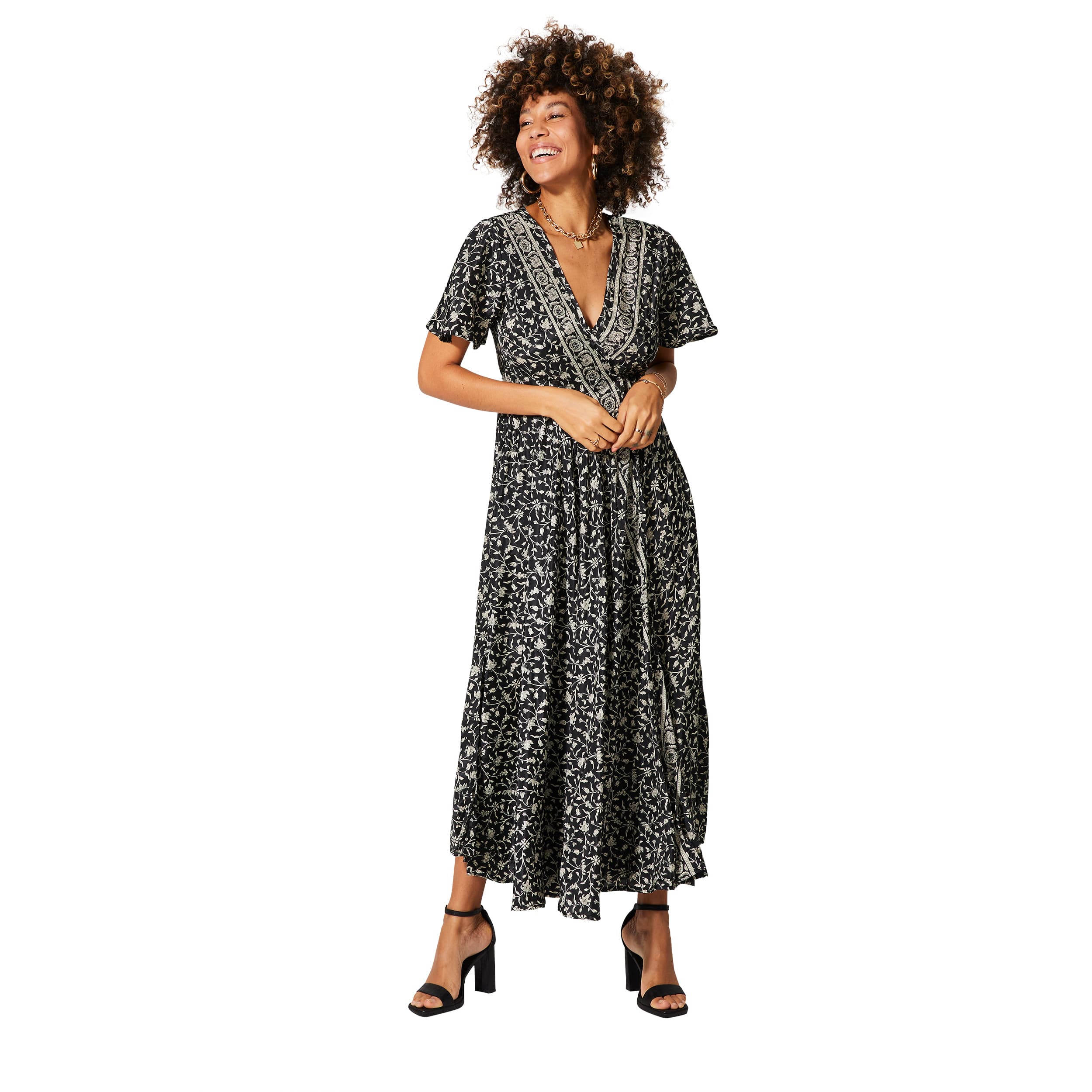 Robe été longue manches courtes Oriana - noir, blanc - Akoustik Online