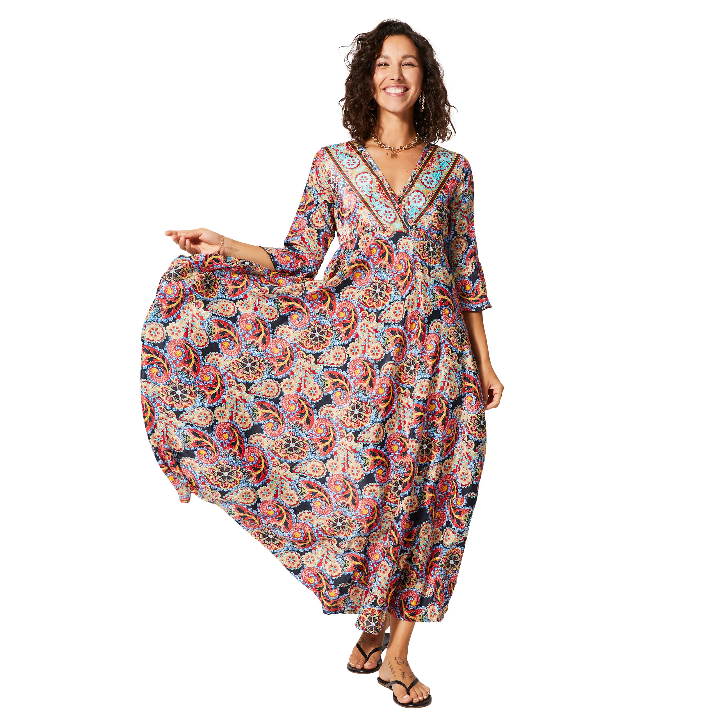 Robe été longue manches 3/4 Vicki - 100% polyester - Akoustik Online